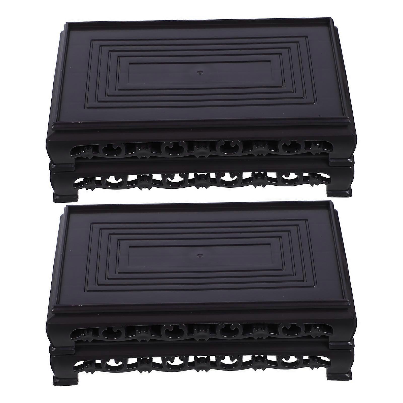Planter Riser Rectangular Display Shelf For Flowerpot Vase Fish Bowl Indoor Garden Stable Structure 21.5X13.5CM Black 2Pcs