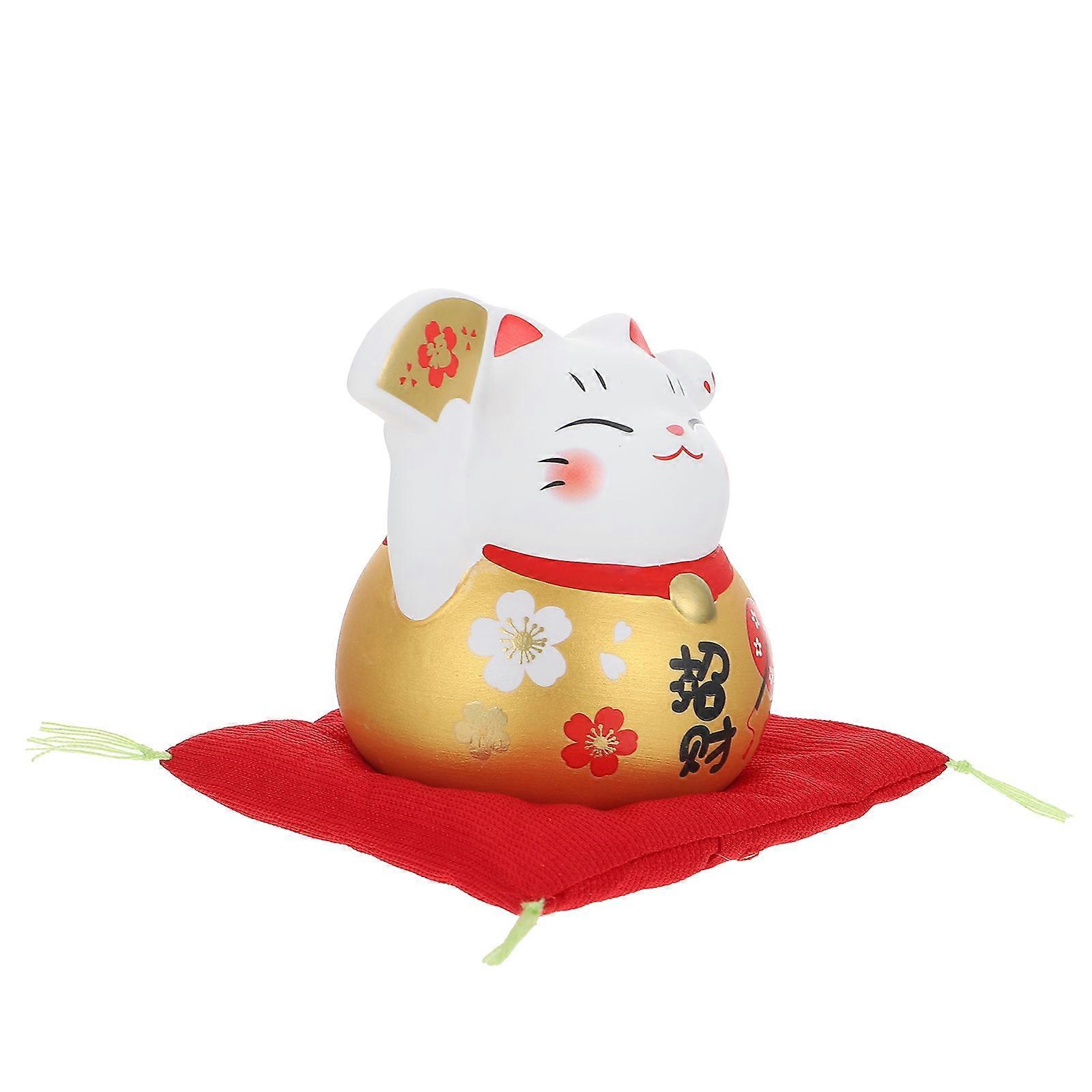 Charming Auspicious Cat Ceramic Statue Blessing Home Office Desktop Decoration Figurine