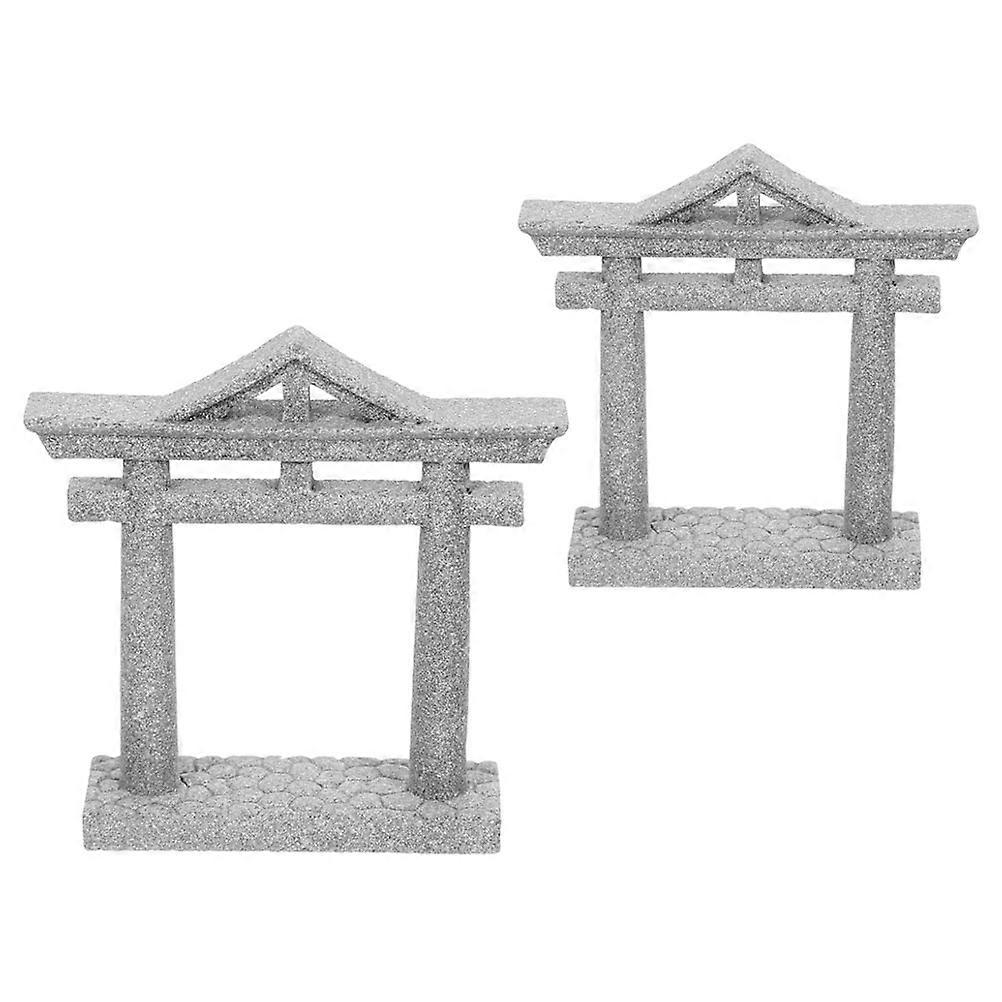 Fish Tank Statue Decor Mini Japanese Gate Zen Garden Style Stone Grey 2Pcs Meditation Space Accessory
