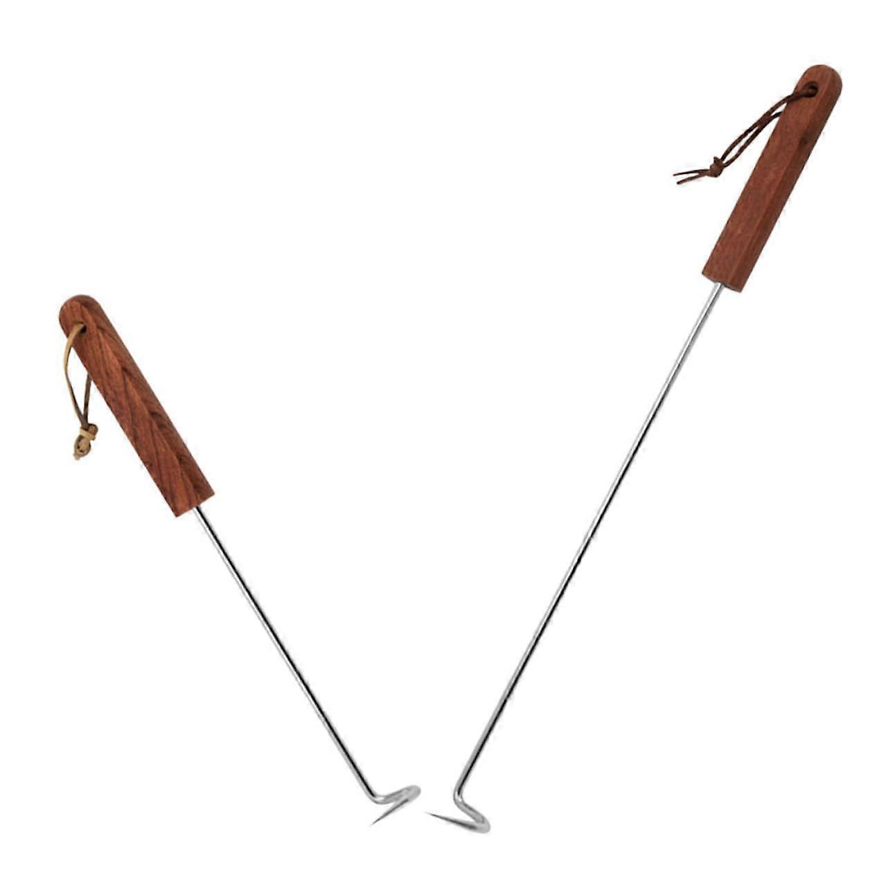 Camping BBQ meat hooks 2 pieces meat turner hooks made of stainless steel with wooden handle not easy to clean for the kitchen