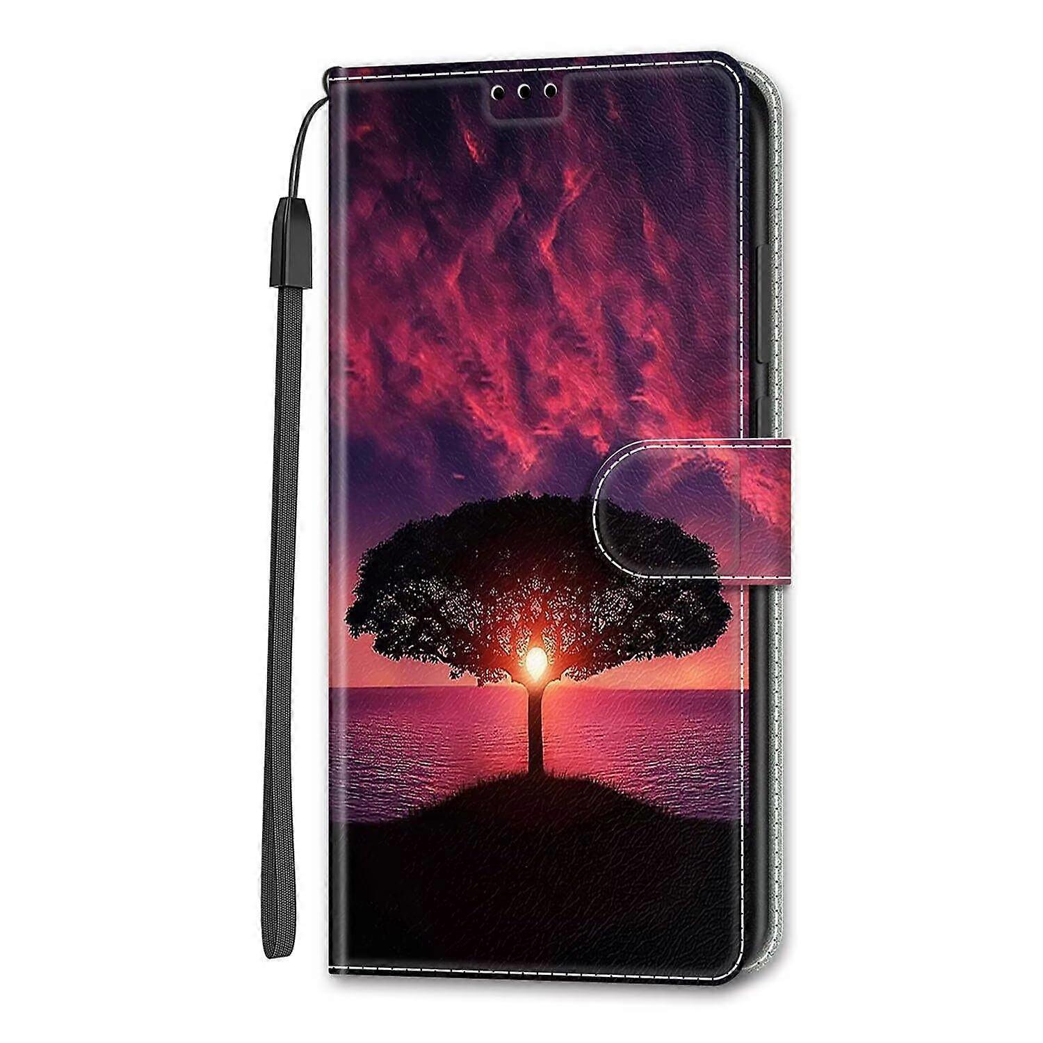 Miagon Leather Case for Samsung Galaxy S24 Ultra, Sunset Tree Design