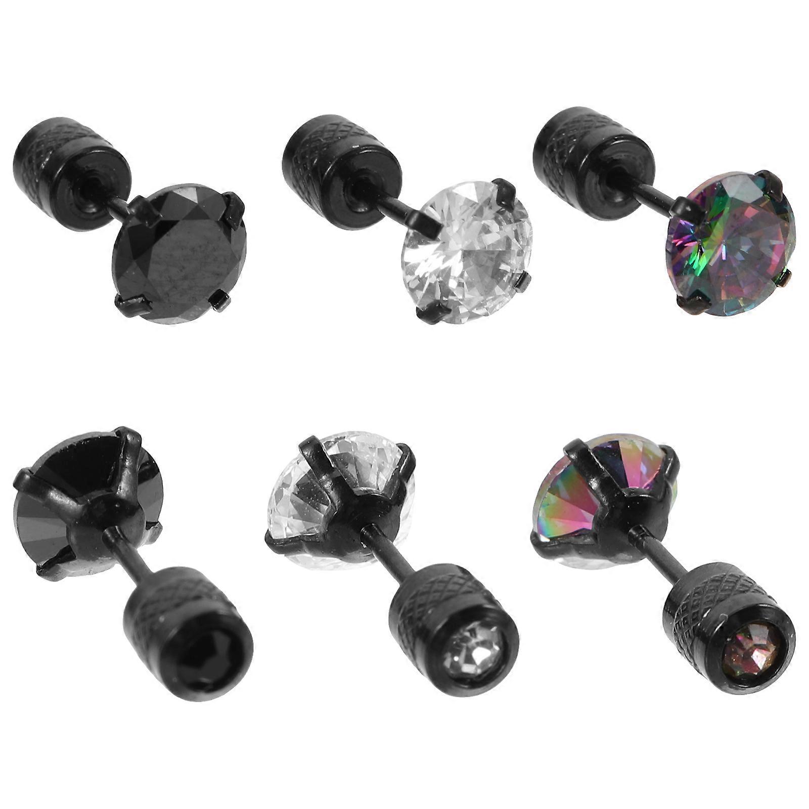 3 Pairs Cubic Zirconia Stud Earrings for Men and Women – Minimalist Titanium Steel Design, Small Versatile Style for Daily and Special Occasions