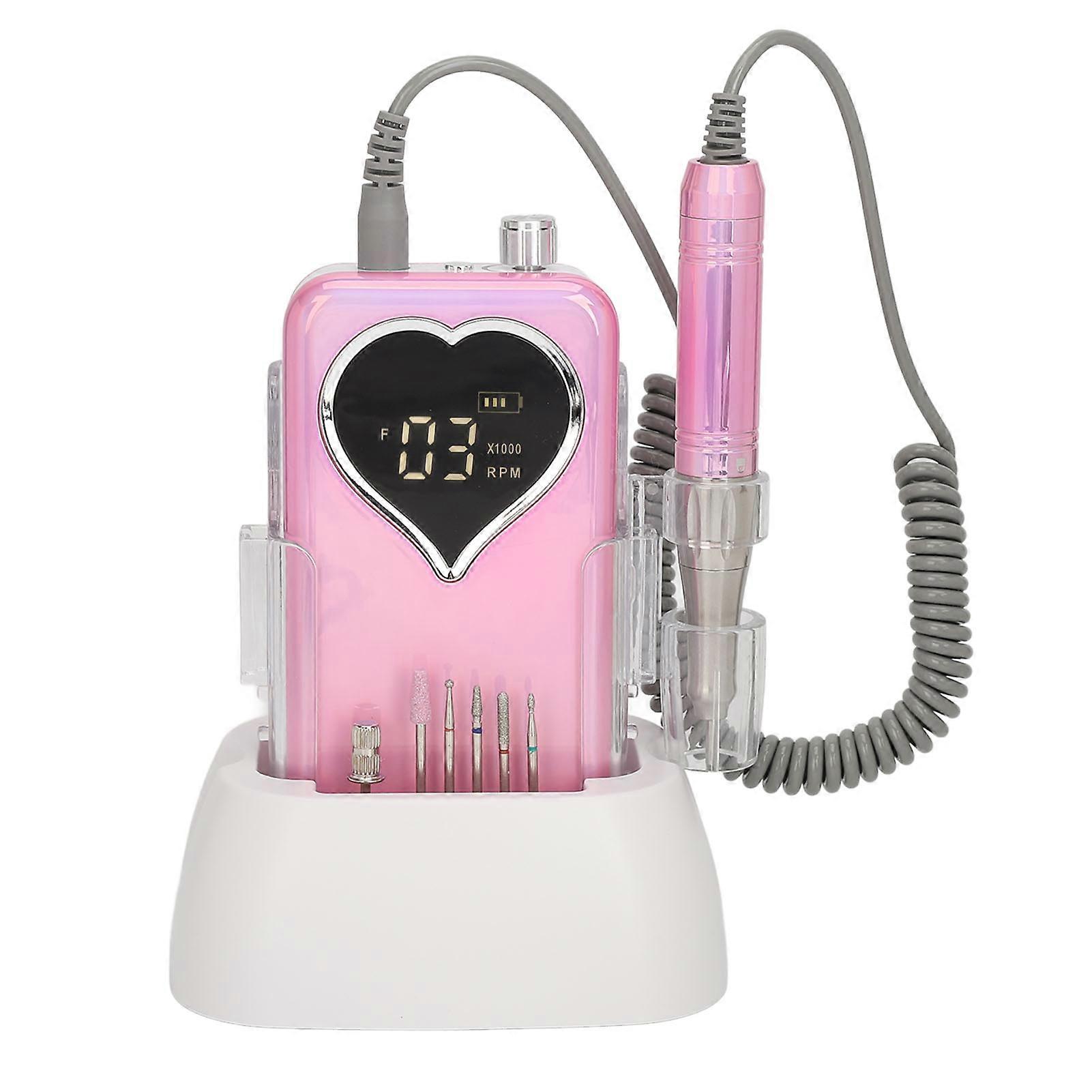 Electric Nail Drill Machine 35000RPM Coreless Motor Pause Button Nail File Machine with Charging Base 6 Drill Bits 100‑240V US Plug