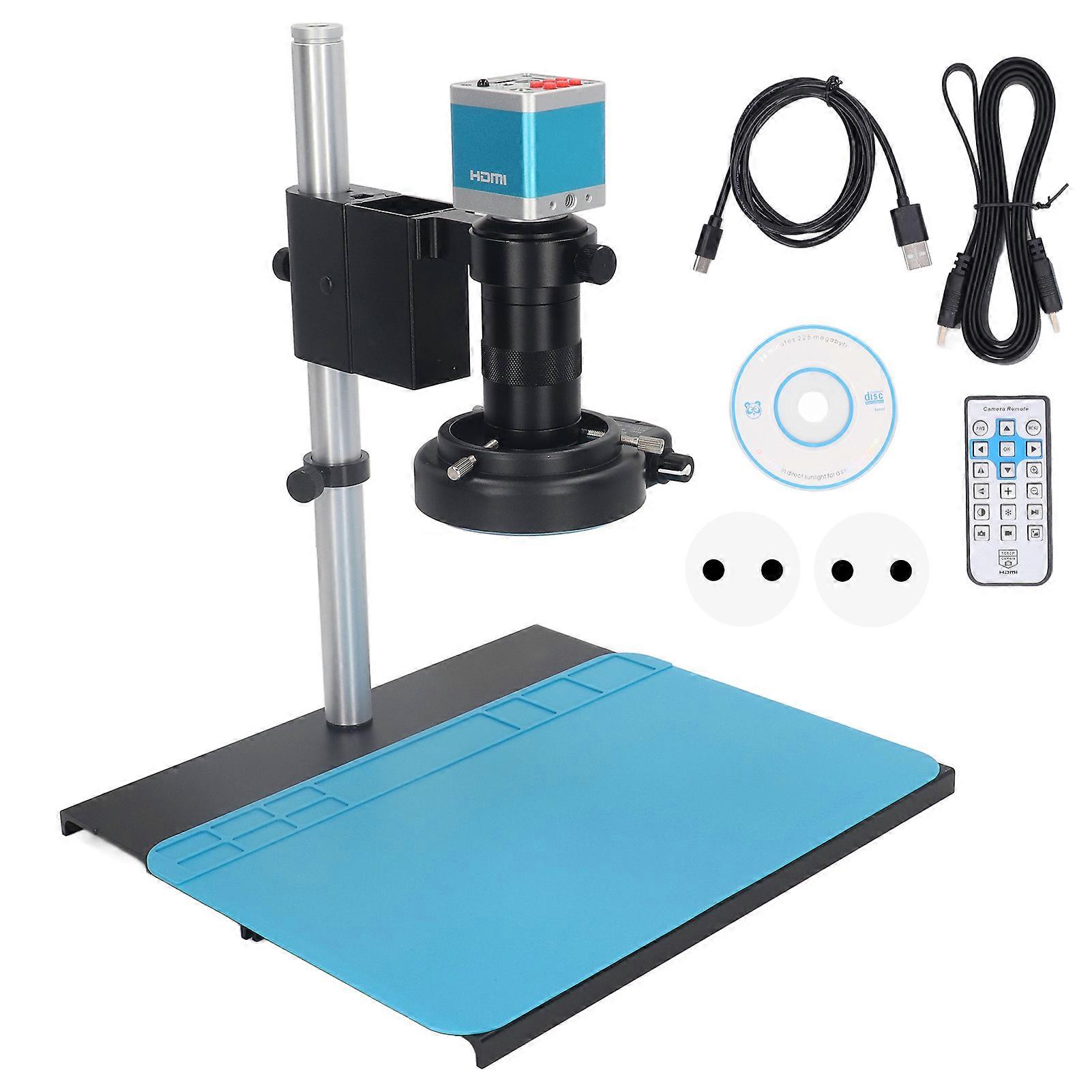 Microscope Camera Kit 41MP 150X C Mount Lens 144 LEDs Light Video Microscope Camera for Industry 100‑240V EU Plug