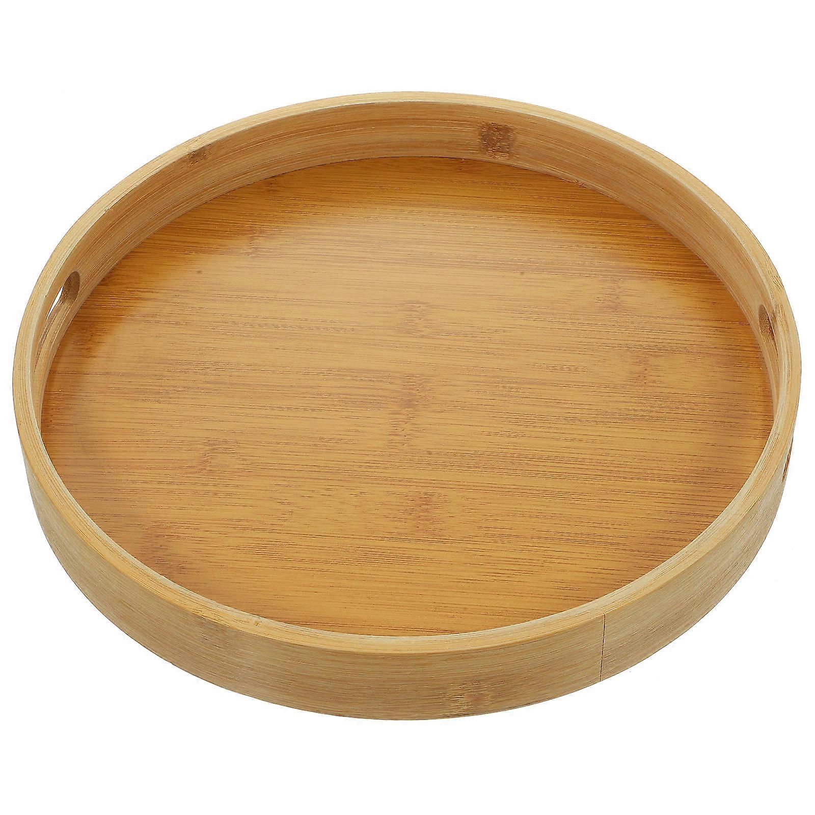Bamboo Serving Tray Round Serving Tray with Handle Breakfast Dinner Tea Tray