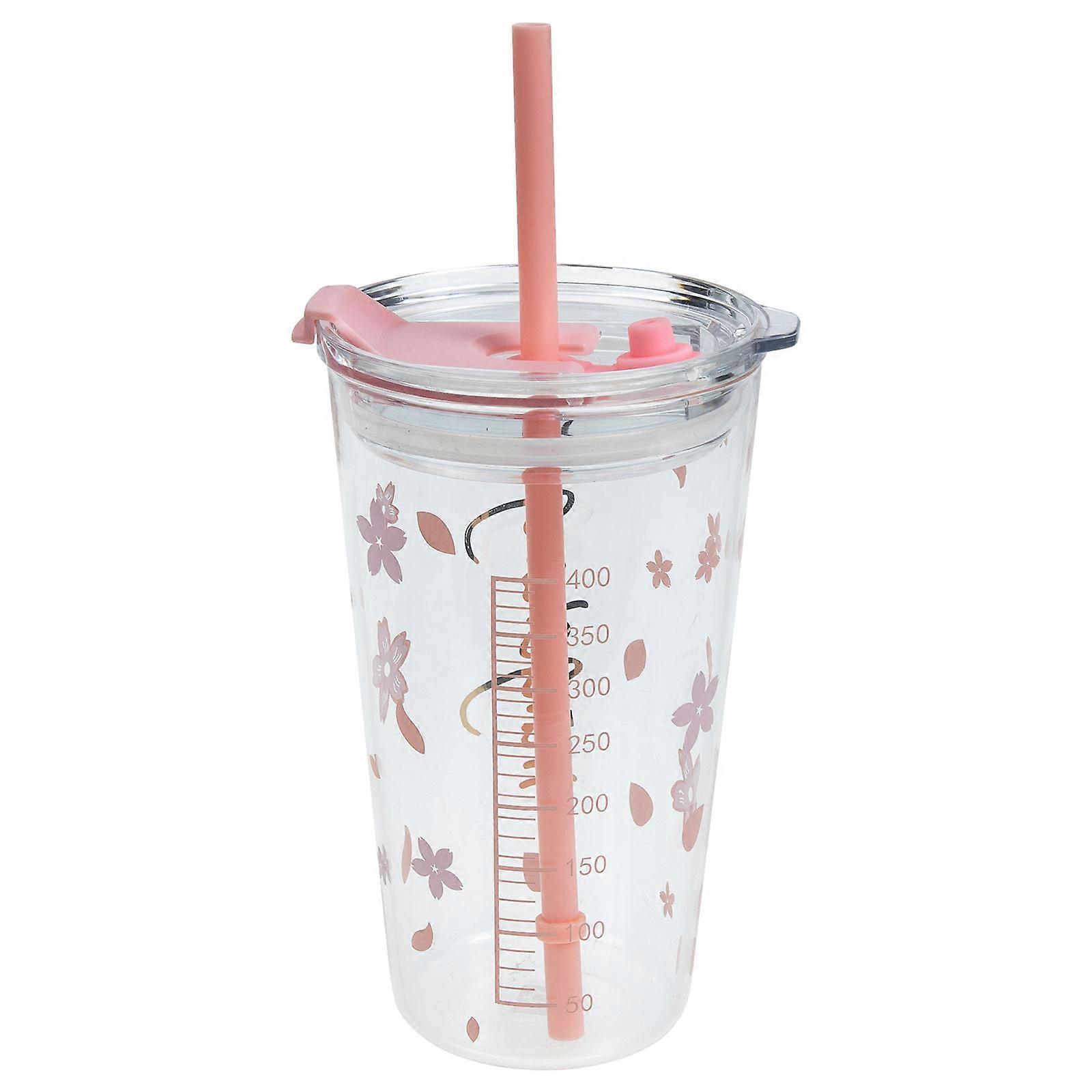 Clear Glass Cup Portable Drinking Cup Glass for Home Use with Lid and Straw 1Set