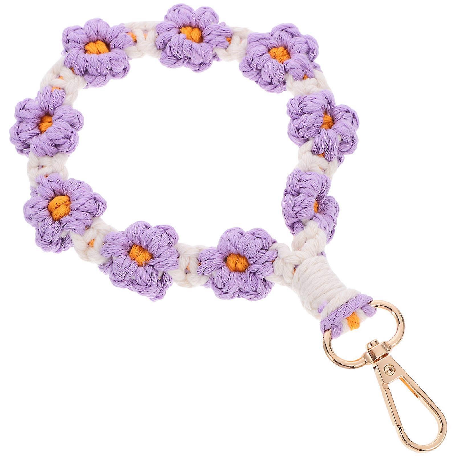 Purple Boho Style Wrist Lanyard with Daisy Design and Zinc Alloy Buckle for Decor 1 Piece