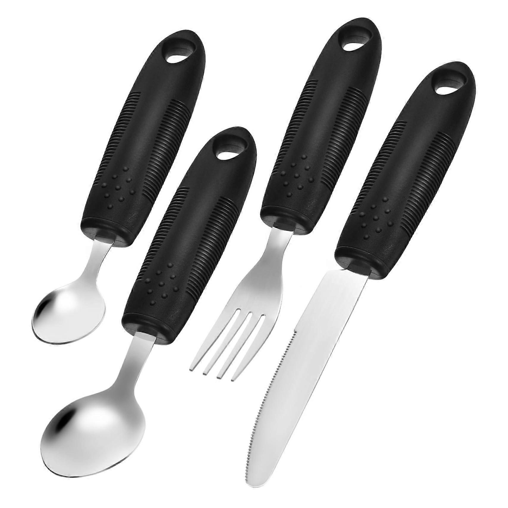 4Piece Adaptive Cutlery for Seniors with Weighted Handles, Ideal for Trembling Hands