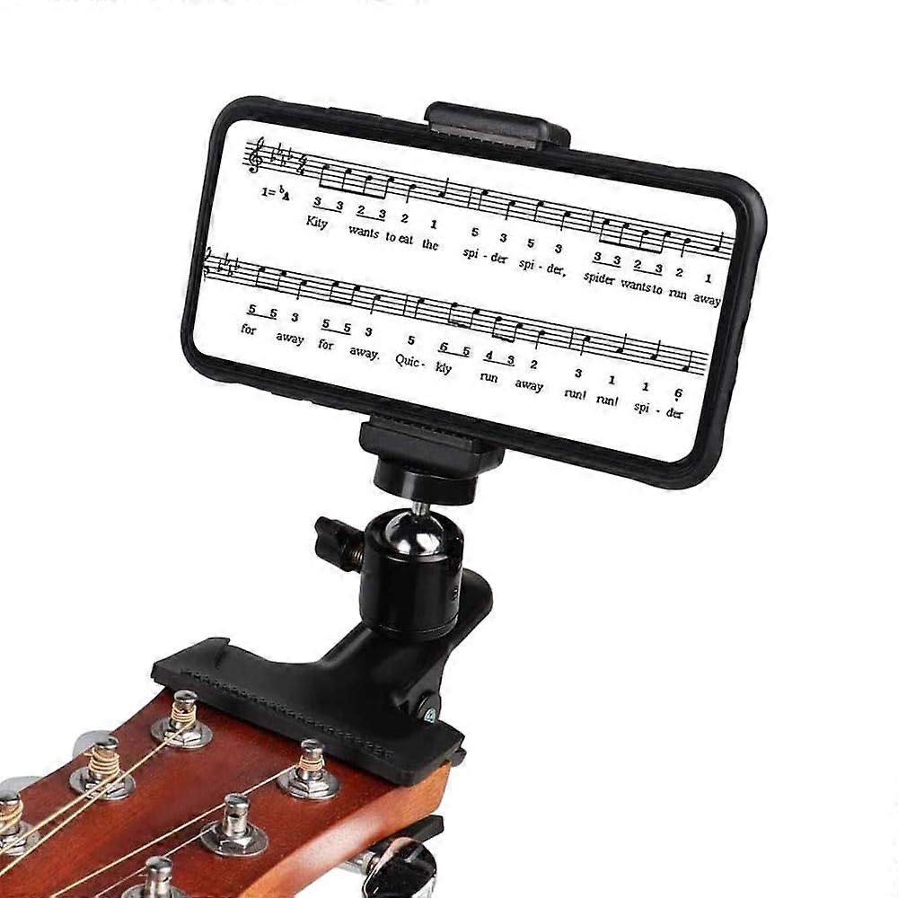 Guitar Accessories Guitar Phone Holder 360-Degree Rotation Compatible with 5.5cm to 7.5cm Phones for Electric Guitar, Bass, Ukulele