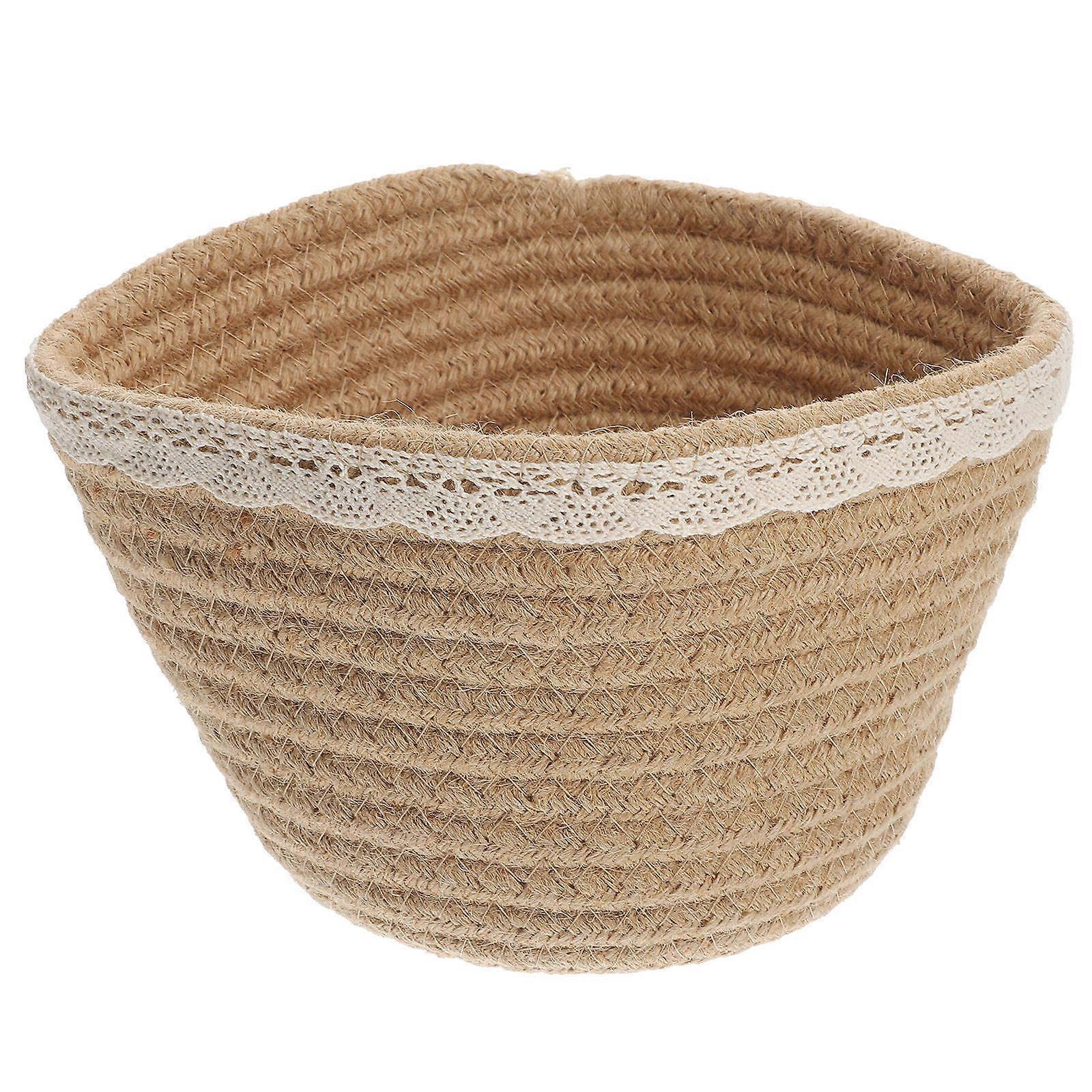 Khaki Woven Basket for Storage Handcrafted from Synthetic Material Perfect for Organizing Small Items