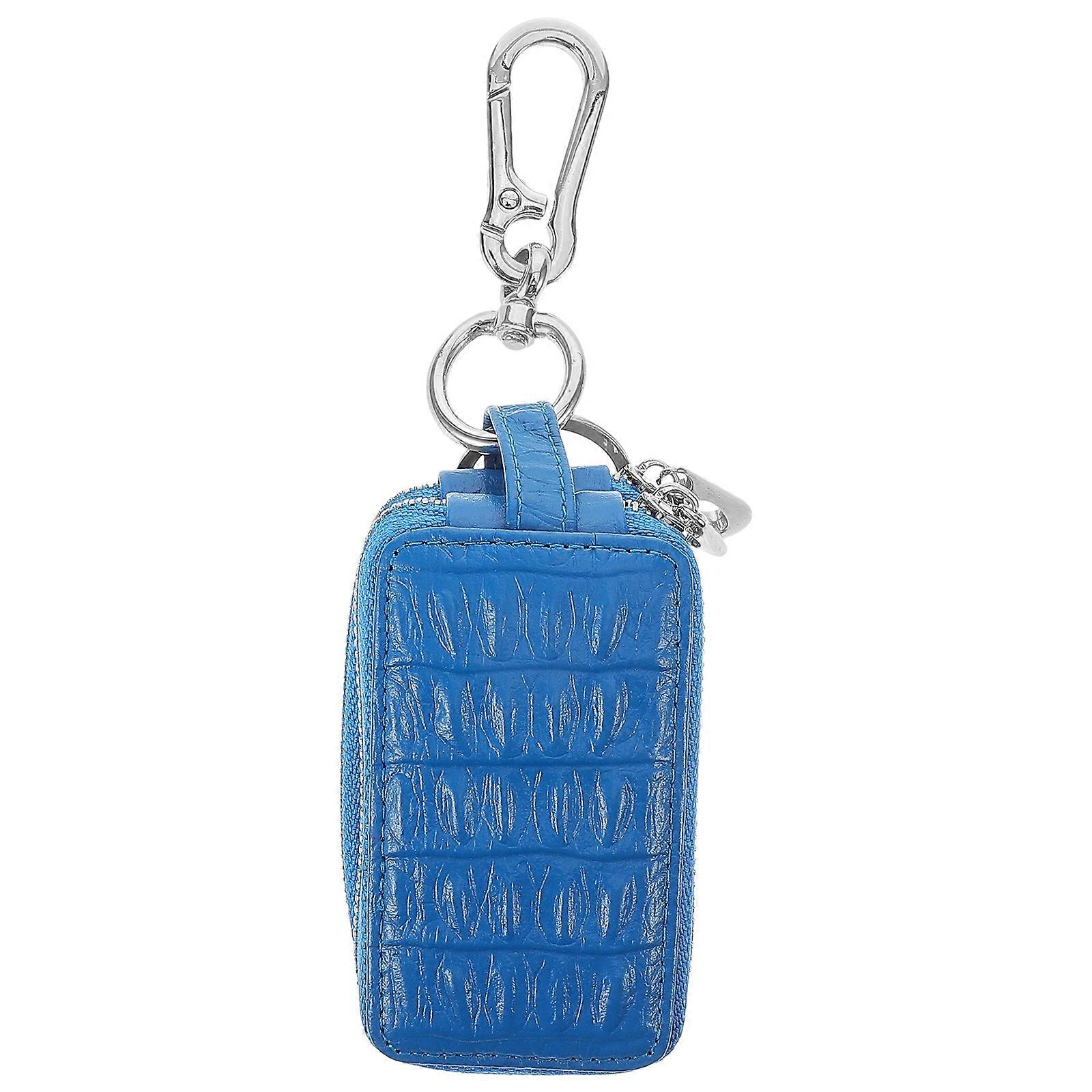 Universal Key Fob Holder Car Key Case Cowhide Blue Everyday Use Double Layer 18.00X5.50X3.80CM Organized Storage 1Pack