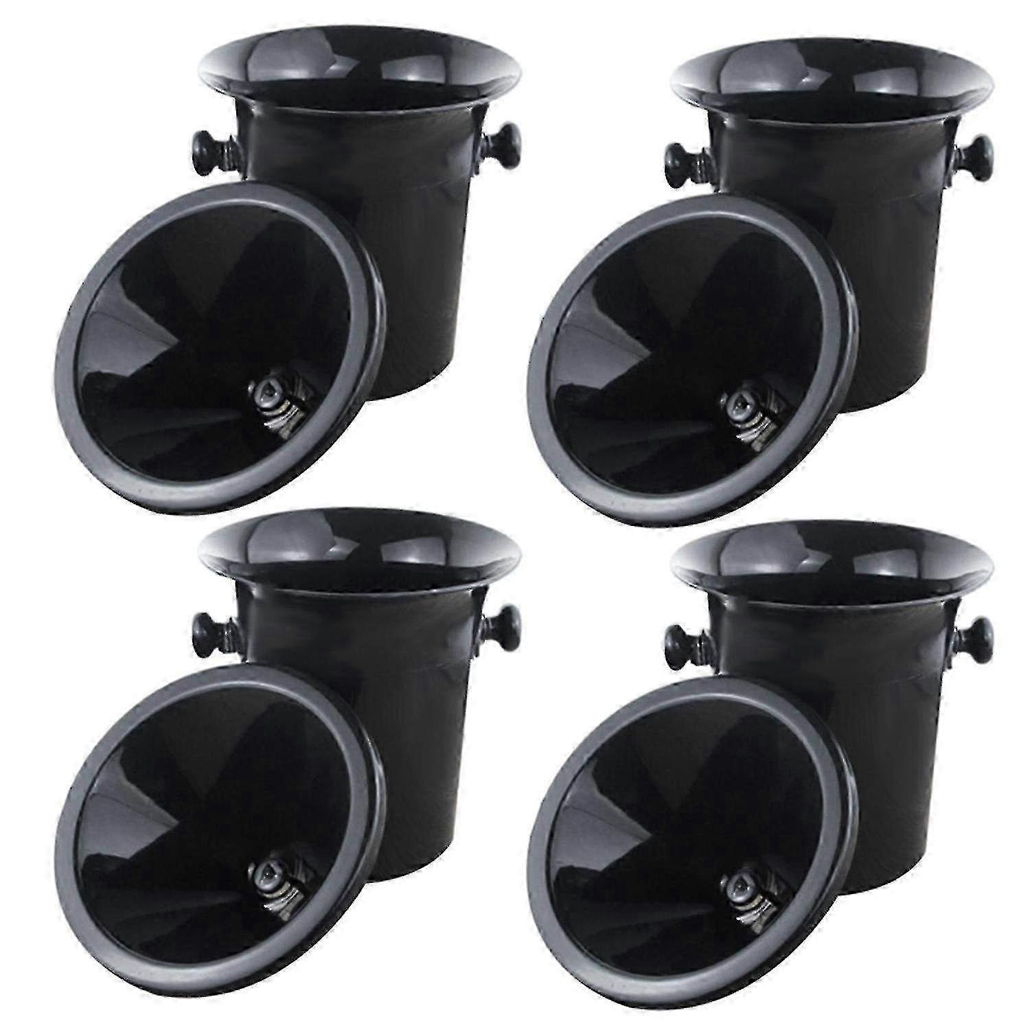 Set of 4 Black Plastic Wine Spittoons with Funnel - Standard Size Champagne Bucket for Tastings & Events