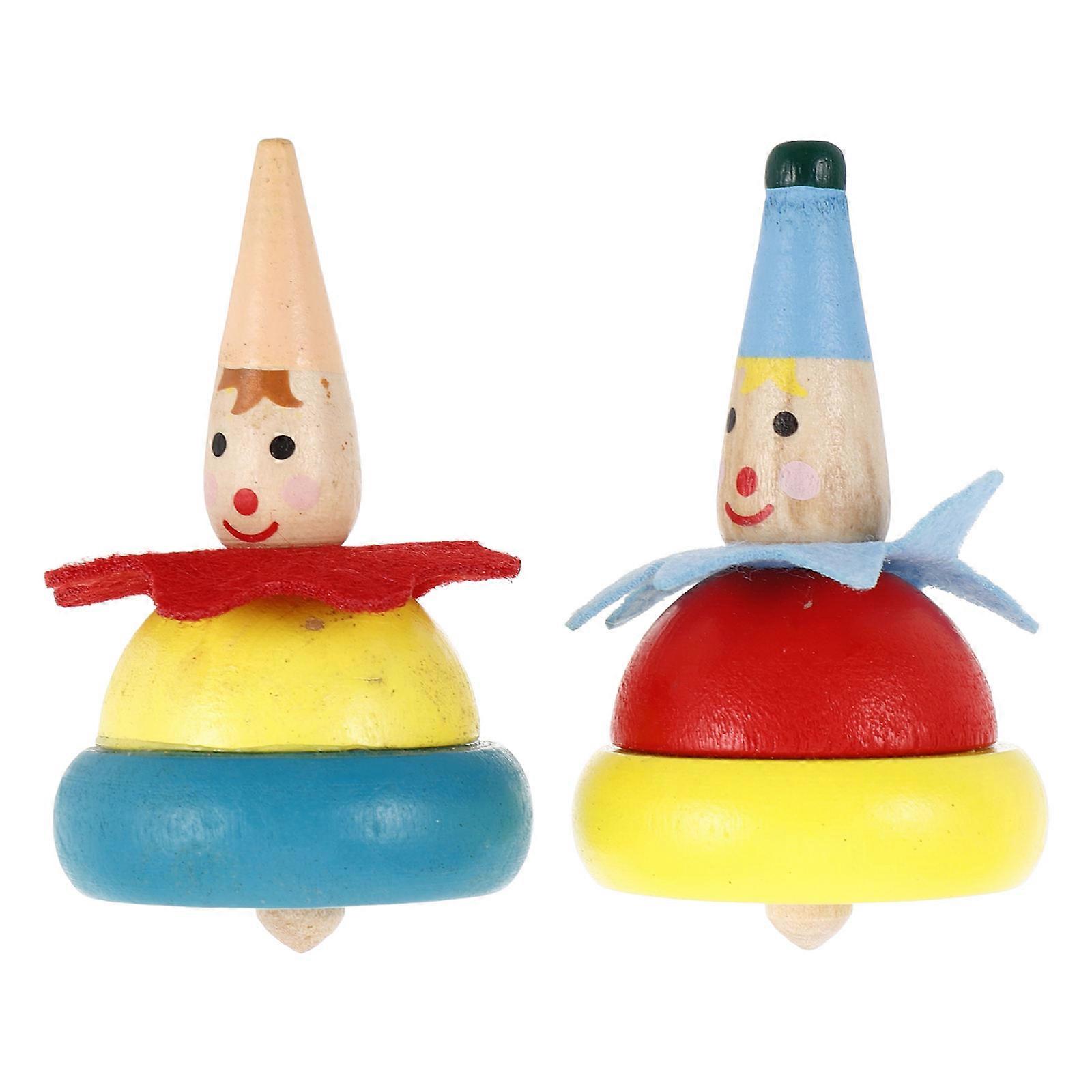 Clown Accessories 2Pcs Lightweight Wooden Spinning Toys For Kids And Adults Handmade Craft Assorted Colors For Family Interactive Fun
