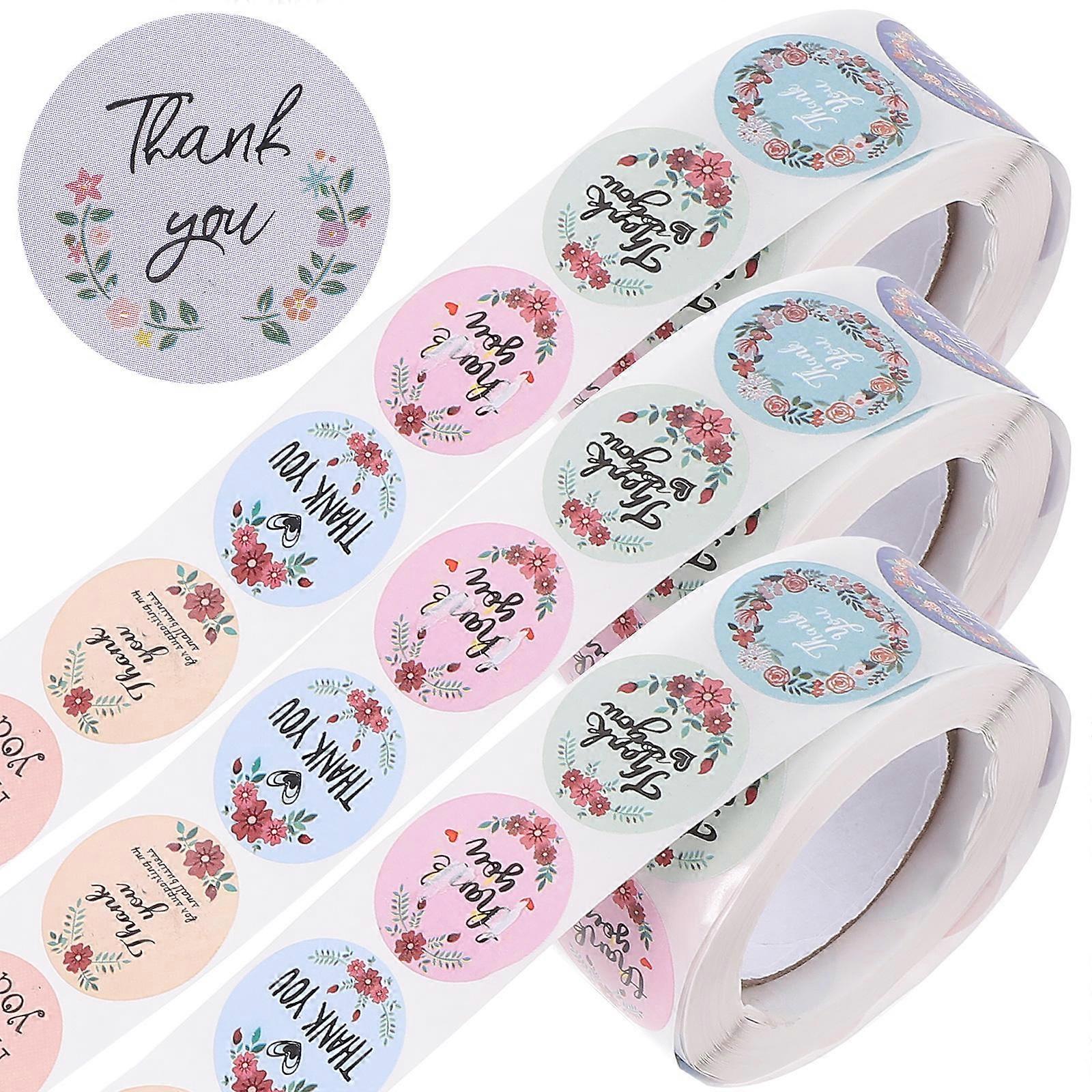 Self-Adhesive Thank You Decal Round Stickers For Bakeries Celebrations In Multi Color 3 Rolls For Gift Wrapping