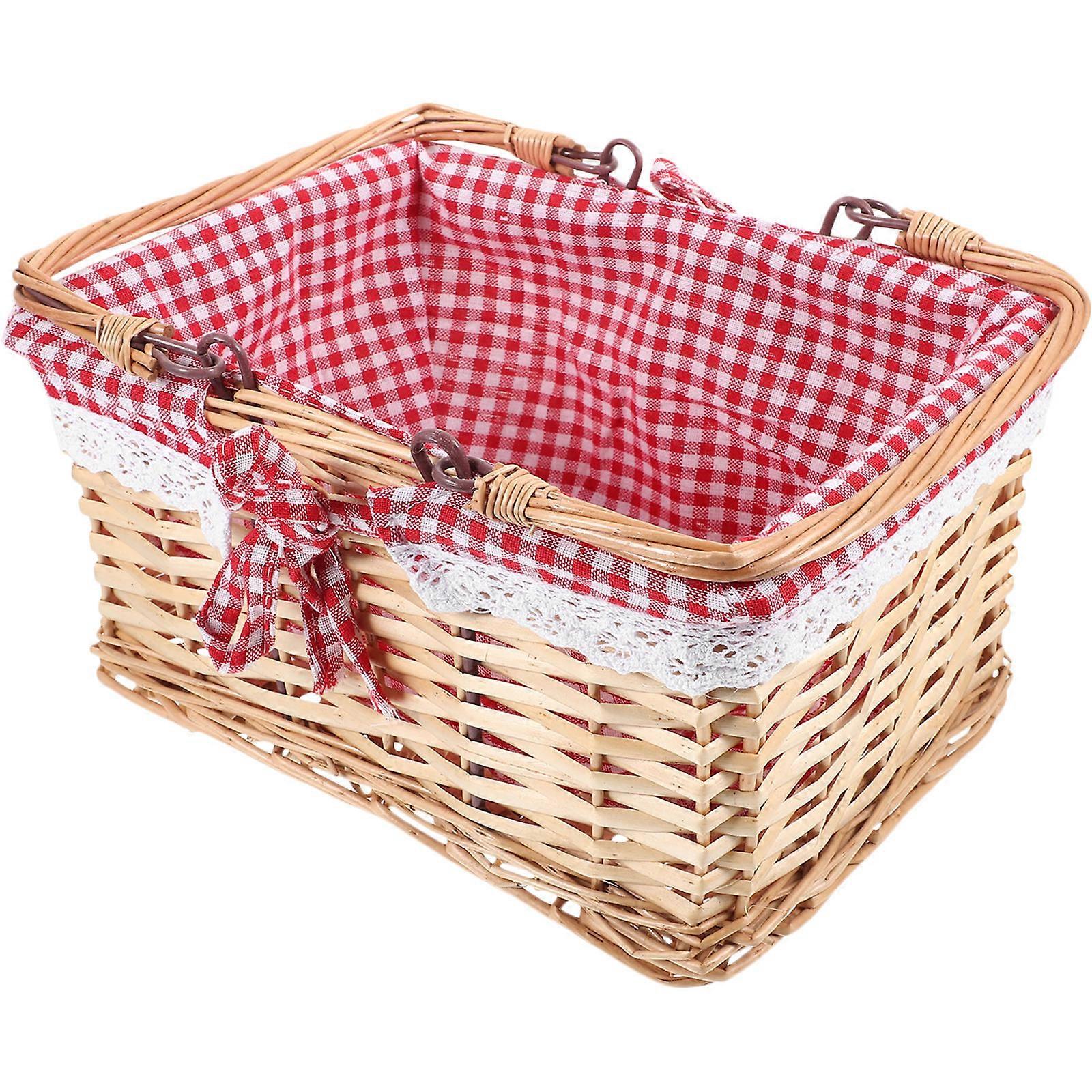 Vintage Appearance Fruit Basket With Handle For Picnic Occasion Light Brown Durable Carrying 1Set