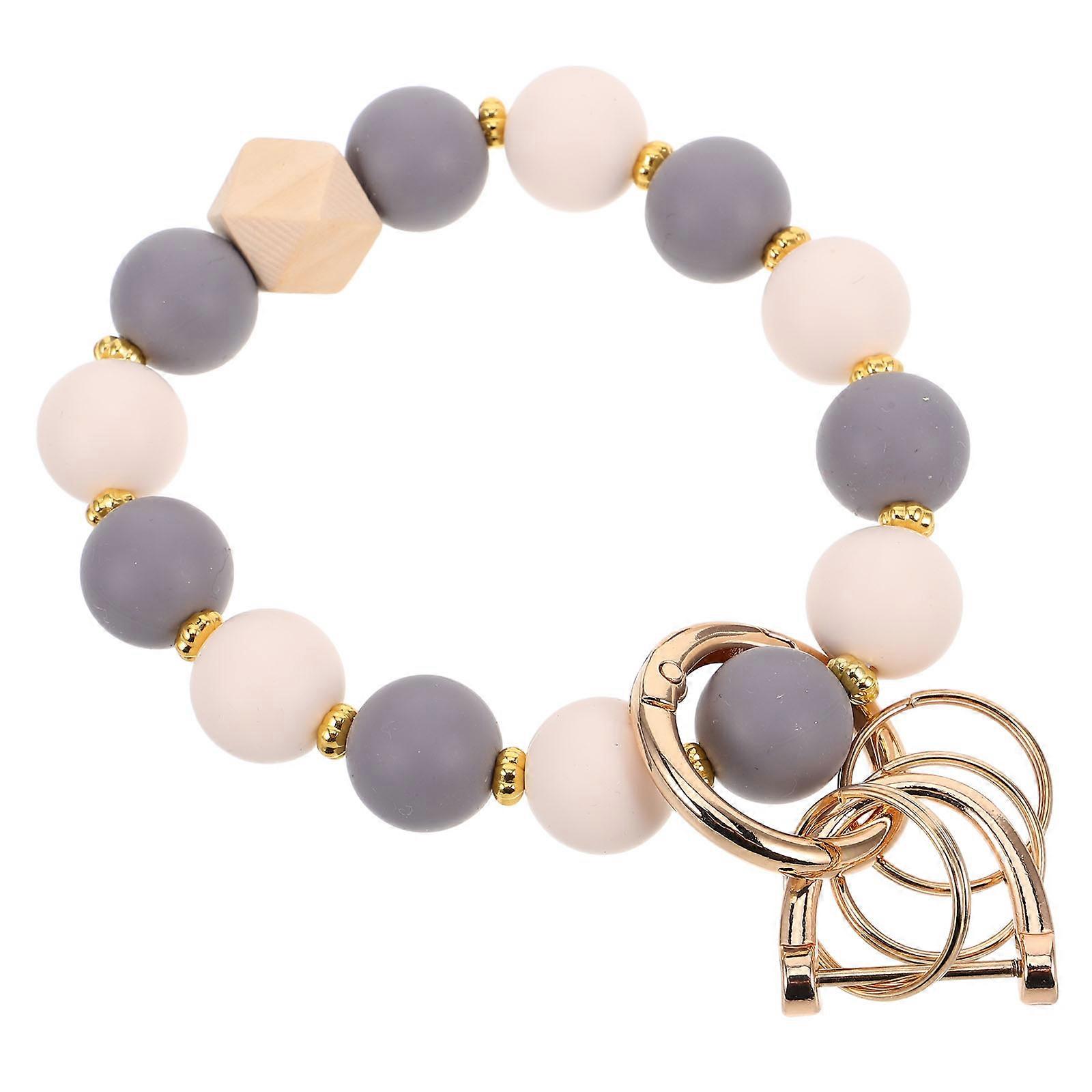 Trendy Multi Color Silicone and Wood Bead Keychain Wristlet for Women Lightweight and Portable 0.5 Inch Beads