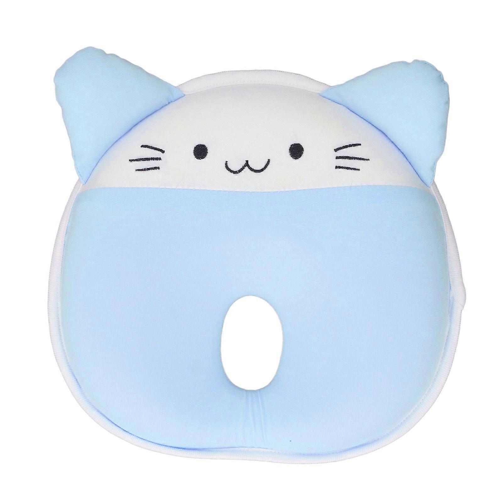 Cute Cat Pattern Baby Head Shaping Pillow Soft Breathable Infant Sleeping Pillow Height Adjustable Newborn Pillow Blue