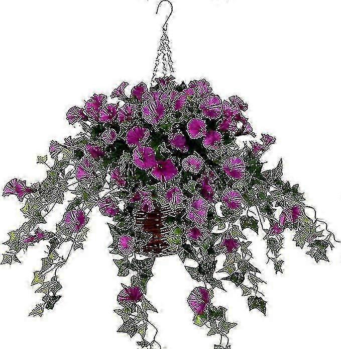 Hanging baskets with artificial vine velvet petunias, 2 plants, Bloom all year round, maintenance-free