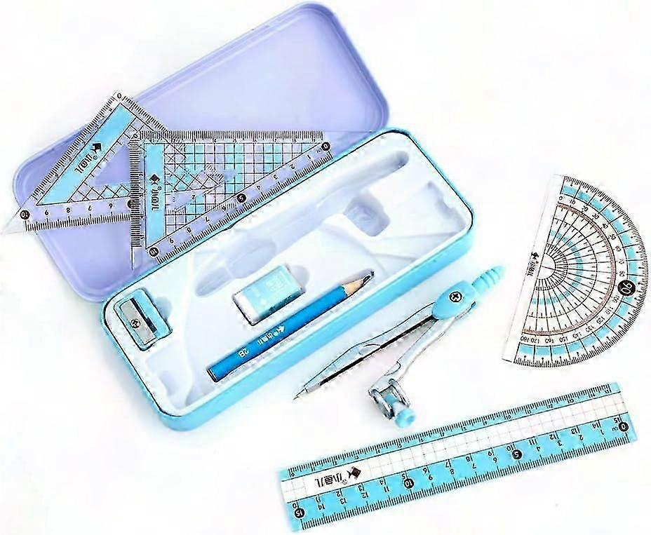 8-Pack Student Geometry Set - Compass, Ruler, Protractor, Pencil Sharpener & Eraser for School Math & Drawing