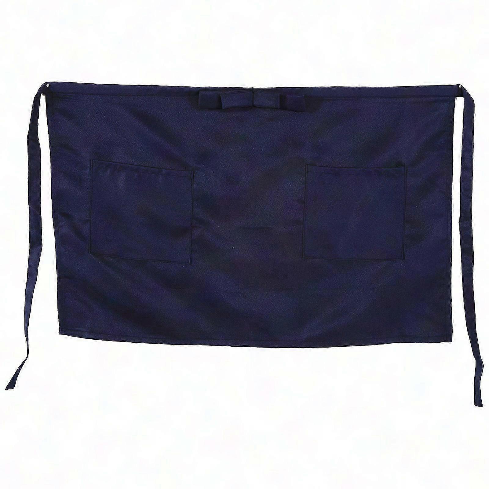 Short Waist Apron with Bow & Pocket for Chef Waitress Cafe Bar Pub Navy Blue
