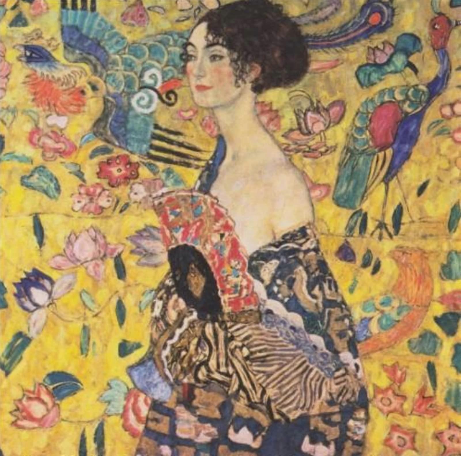 Painting by Numbers Kits for Adults - DIY Canvas Oil Painting of Lady with Fan by Gustav Klimt, Includes Brush and Acrylic Pigment