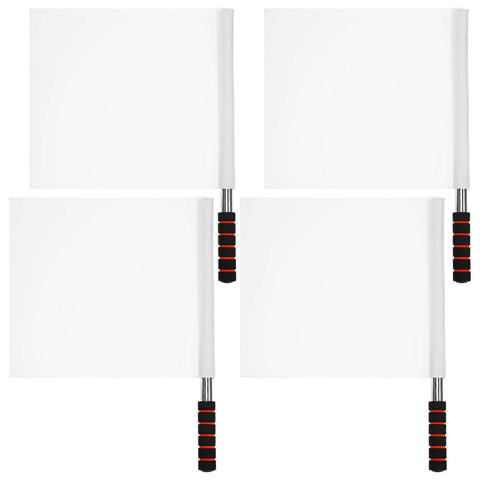 4pcs Referee Flag Set with Stainless Steel Pole Hand Signal Flags White