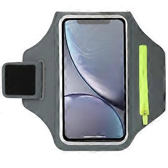 Sportarmband Phone Case Sweatproof Armband With Headphone Pocket, Compatible With iPhone 15 Pro Max Up To 6.7 Inch Gray