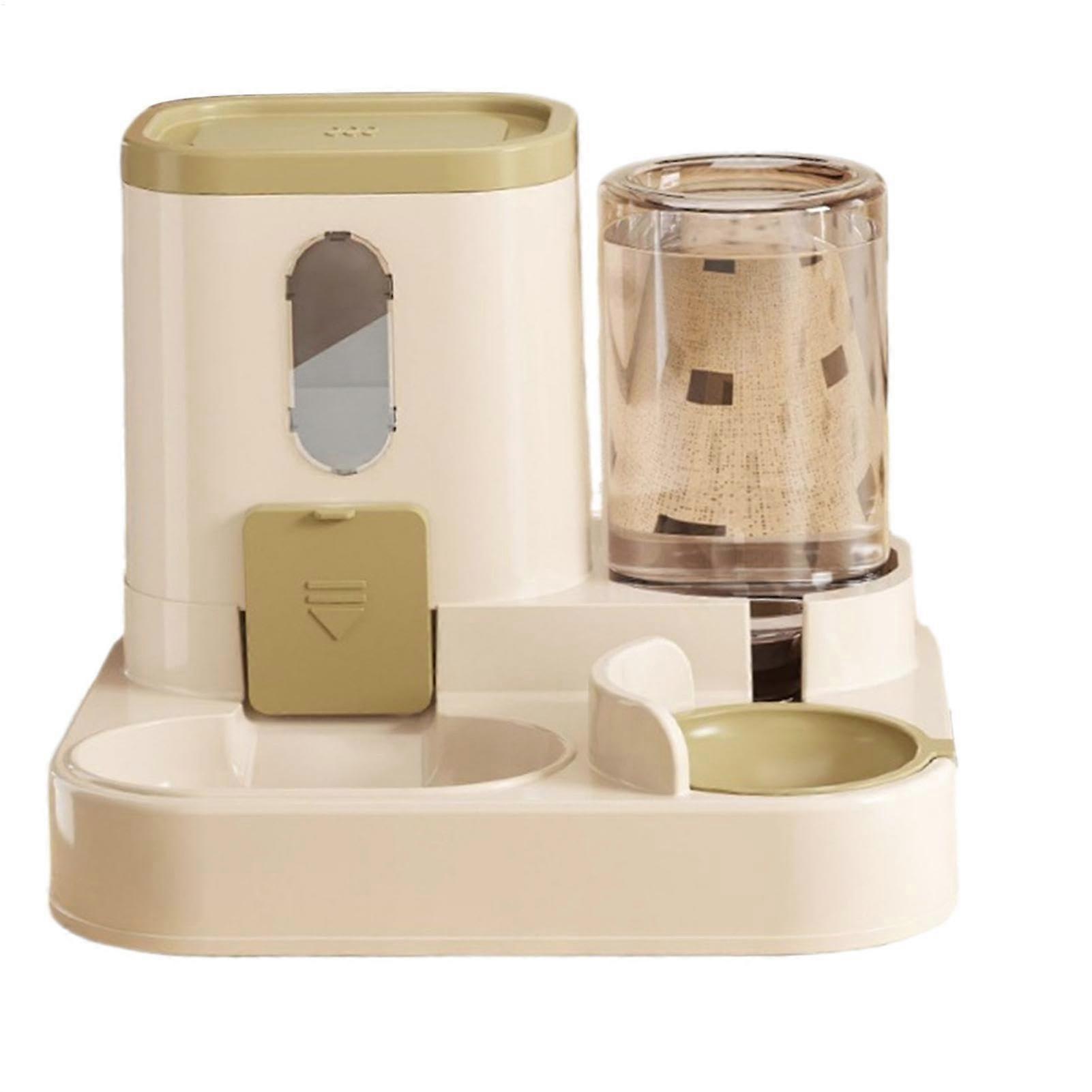 Cat Feeding Station and Drinker Set, Automatic Feeder and Water Dispenser Automatic Feeder and Water Bowl for Cats Food and Feeder Set beige