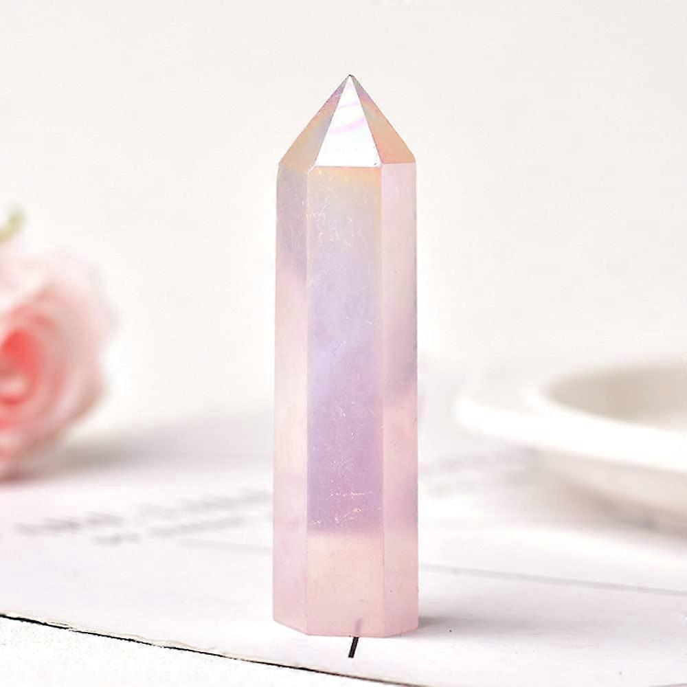 Crystal Point Wand - Aura Rose Quartz, 36-Color Natural Stones, Stone Tower Energy Ore Mineral, Polished, 70-80mm