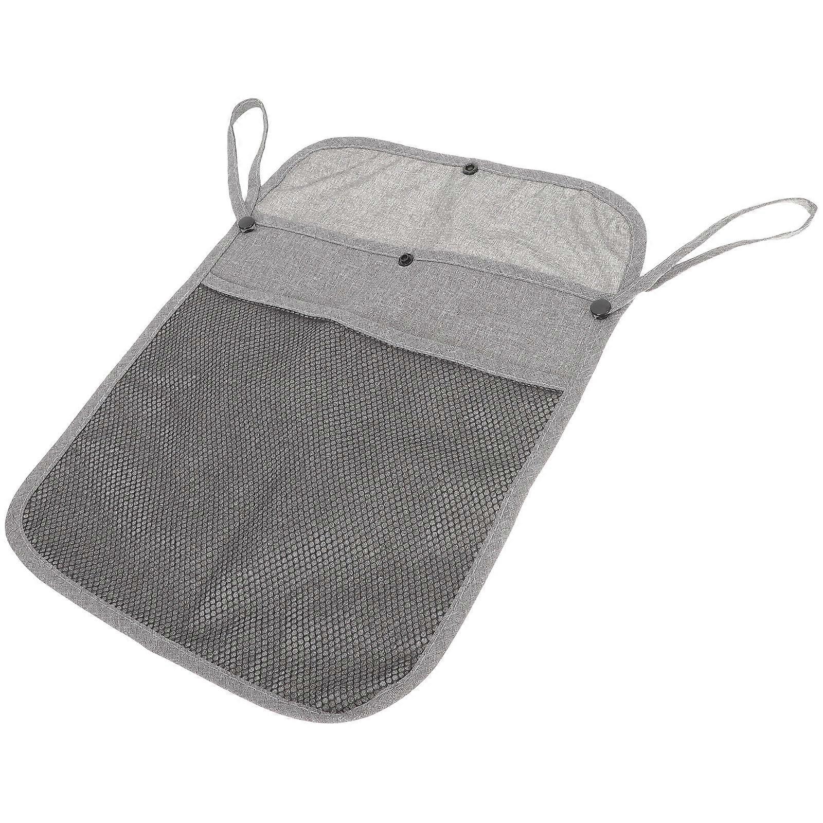 Baby Stroller Organizer Bag Hanging Mesh Travel Diaper Storage Grey Linen Portable 1Pcs
