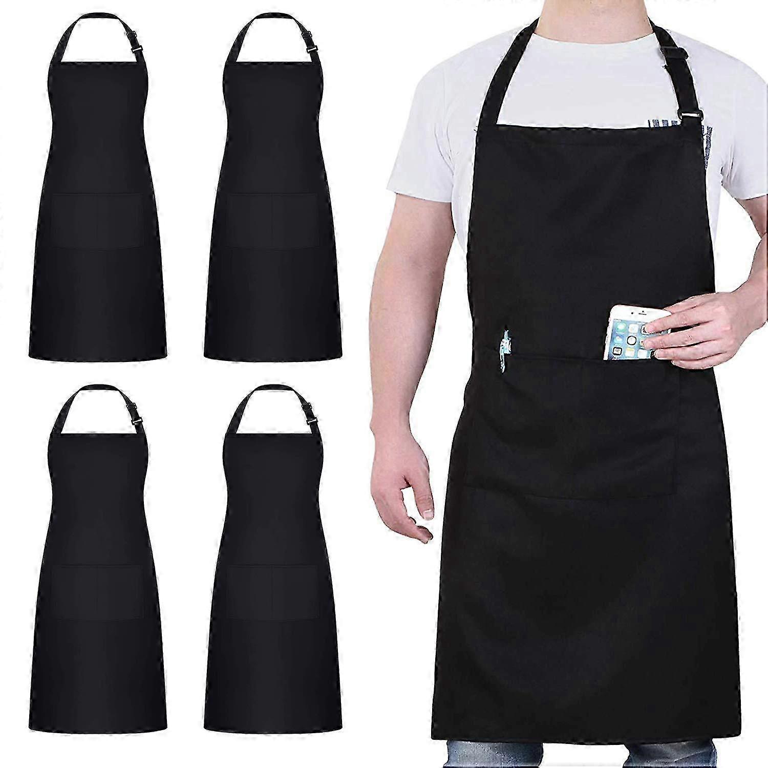 4 Packs Chef Apron, Black Apron with 2 Pockets, Waterproof Adjustab...