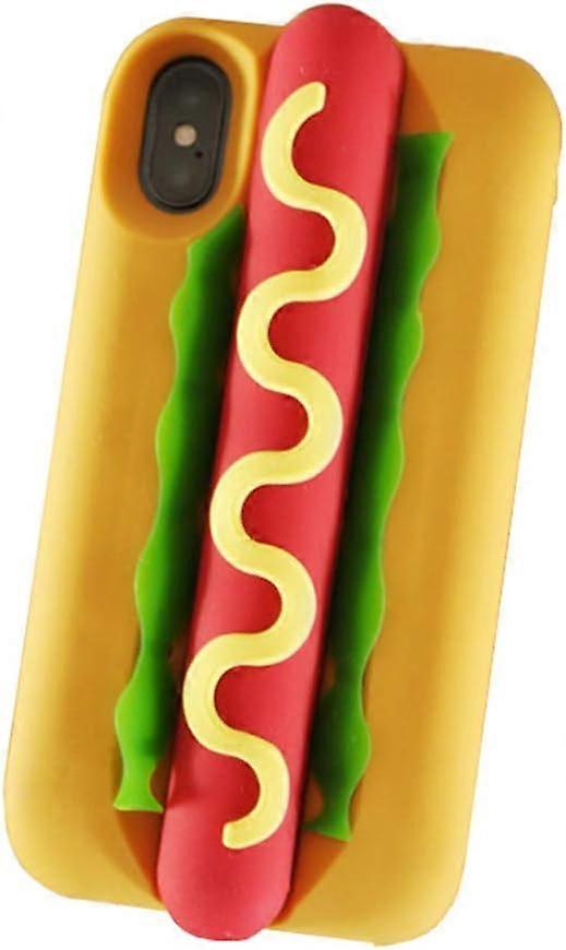 3D hot dog phone case, compatible with iPhone series, creative and cool cartoon hamburger soft silicone protective case, rubber frame protective case.