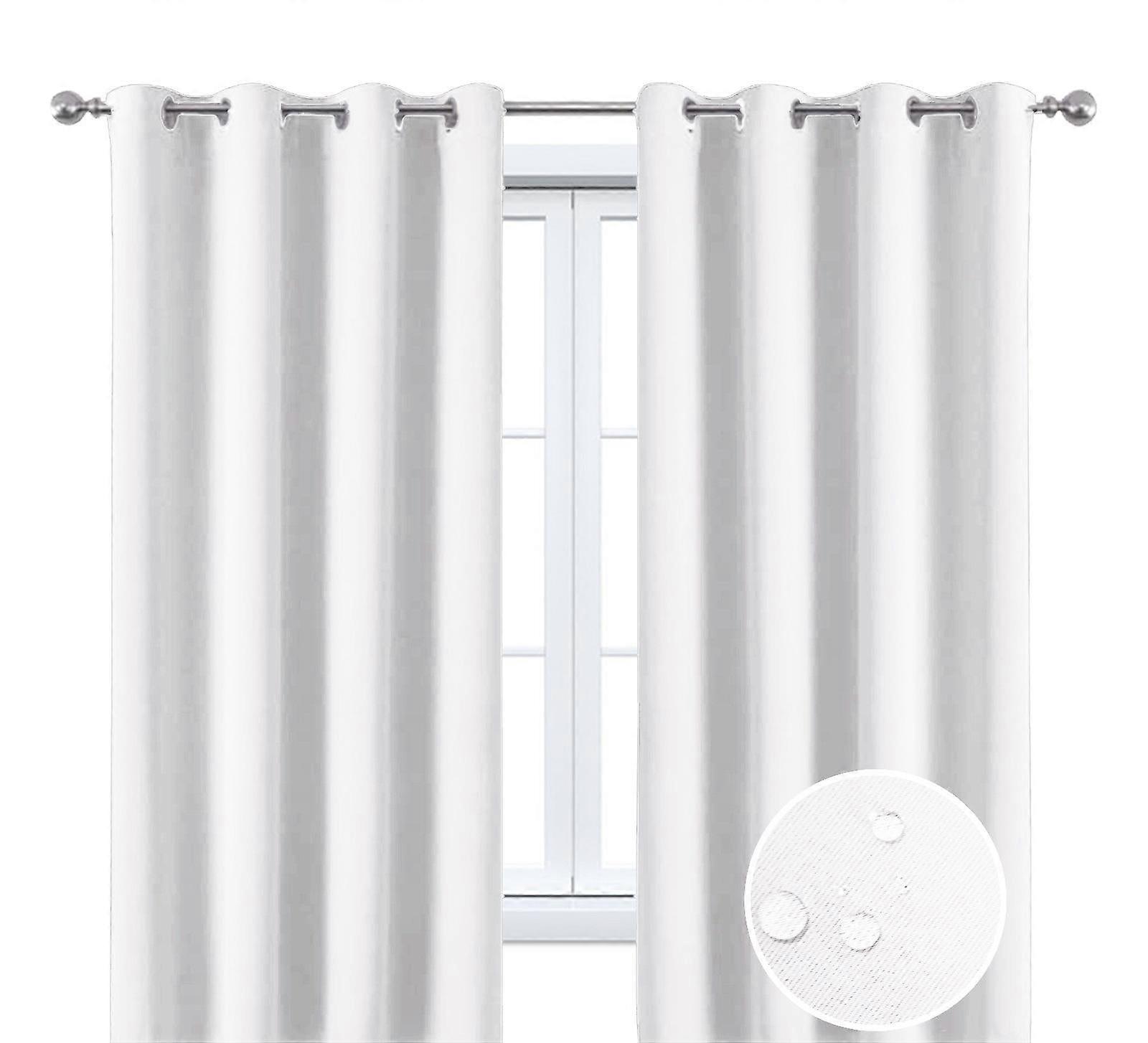 2 Pieces Solid Indoor/outdoor Light Filtering,waterproof Grommet Top Curtain Panel, White