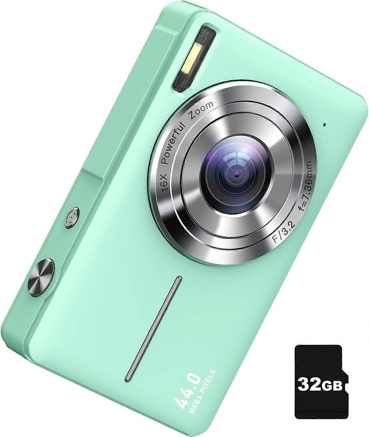Digital Camera, FHD 1080P Camera, Digital Point and Shoot Camera with 16x Zoom and Anti-Shake Function, Suitable for Boys Girls Kids(green)