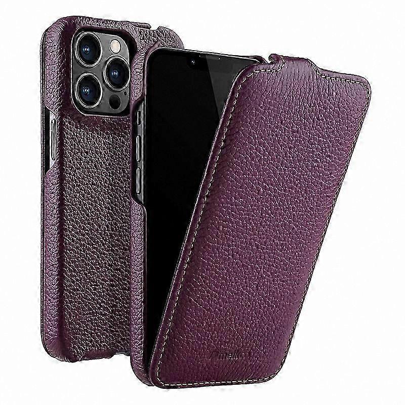 Genuine Leather and PC Vertical Flip Case for 13 Pro Max Phone Protective Shell