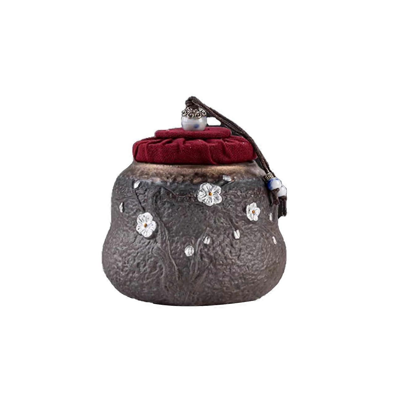 Tea Storage Ceramic Canister - Hand-Painted Silver Retro Design, Small Sealed Kitchen Storage for Loose Leaf Tea