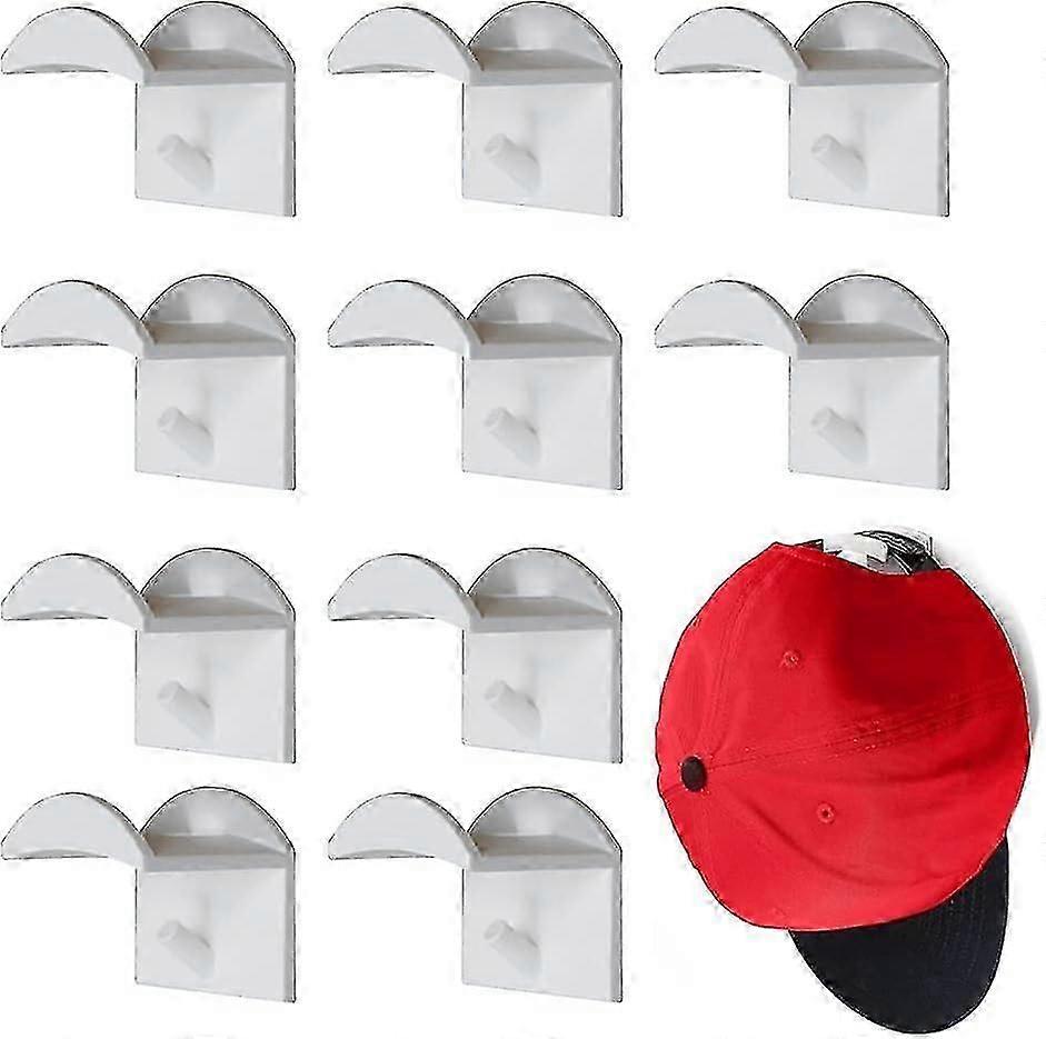 10 stk HattebøjleArrangør, Cap Organizer Wall Baseball Cap Holder, Hvid