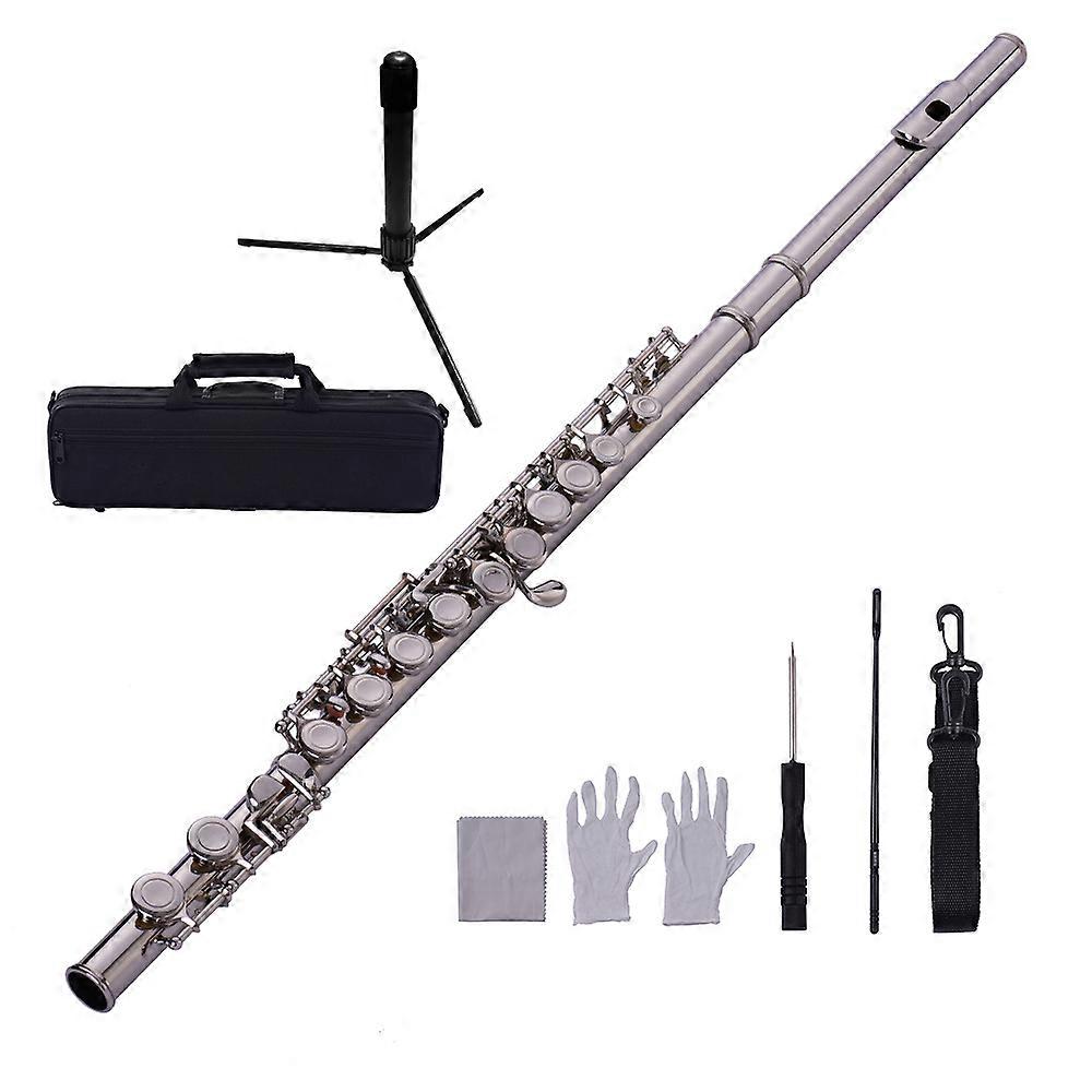 16-Hole C Key Silver Plated Cupronickel Flute with Stand & Case