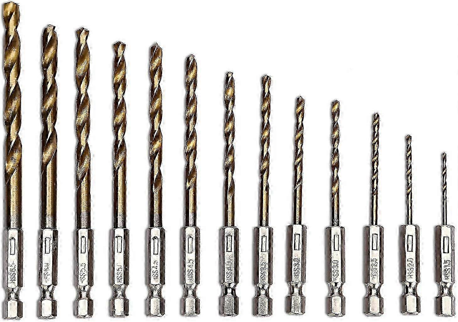 13 Pieces HSS Twist Drill Bits (1.5-6.5mm) with Hex Shank Titanium Nitride Coating 2025