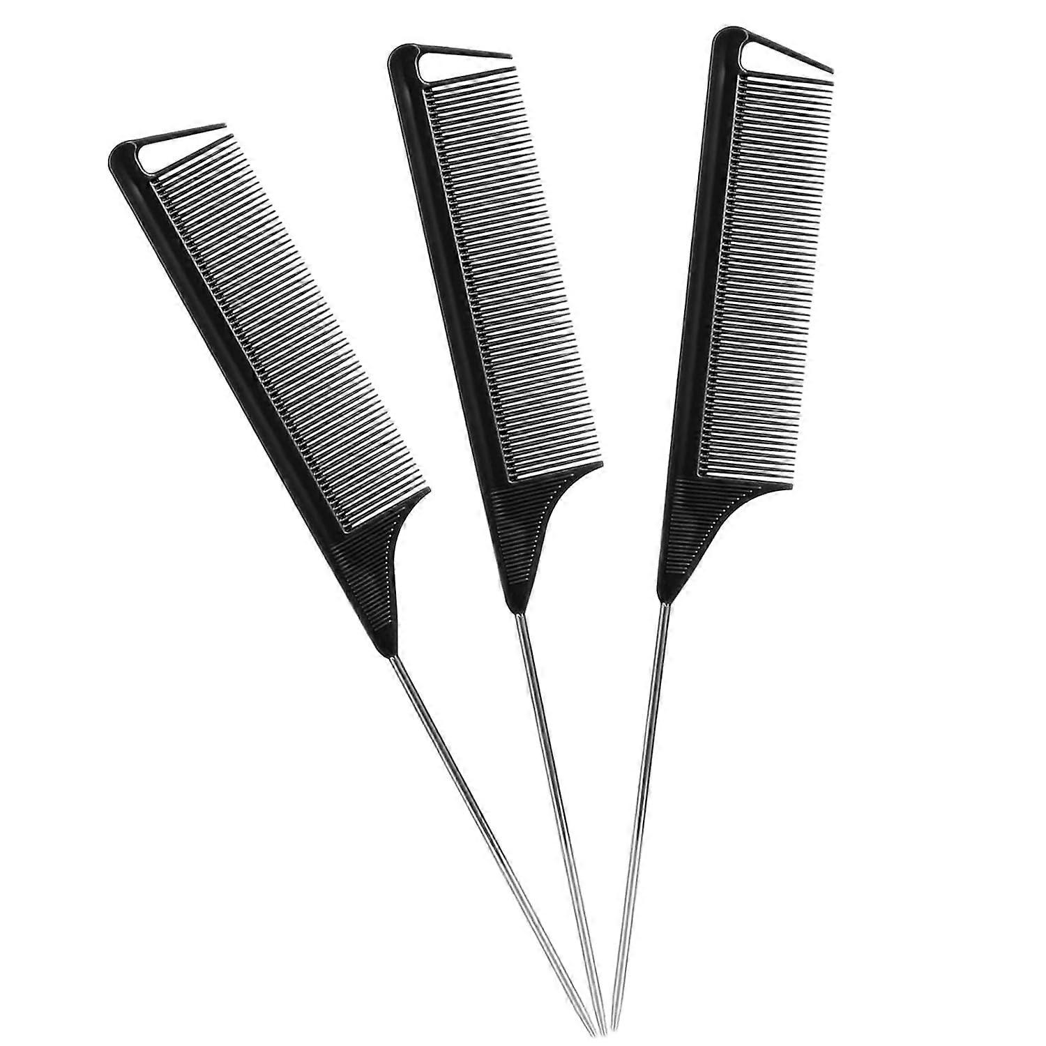 Rat Tail Combs Set: 3-Pack Teasing Styling Combs with Long Steel Pins