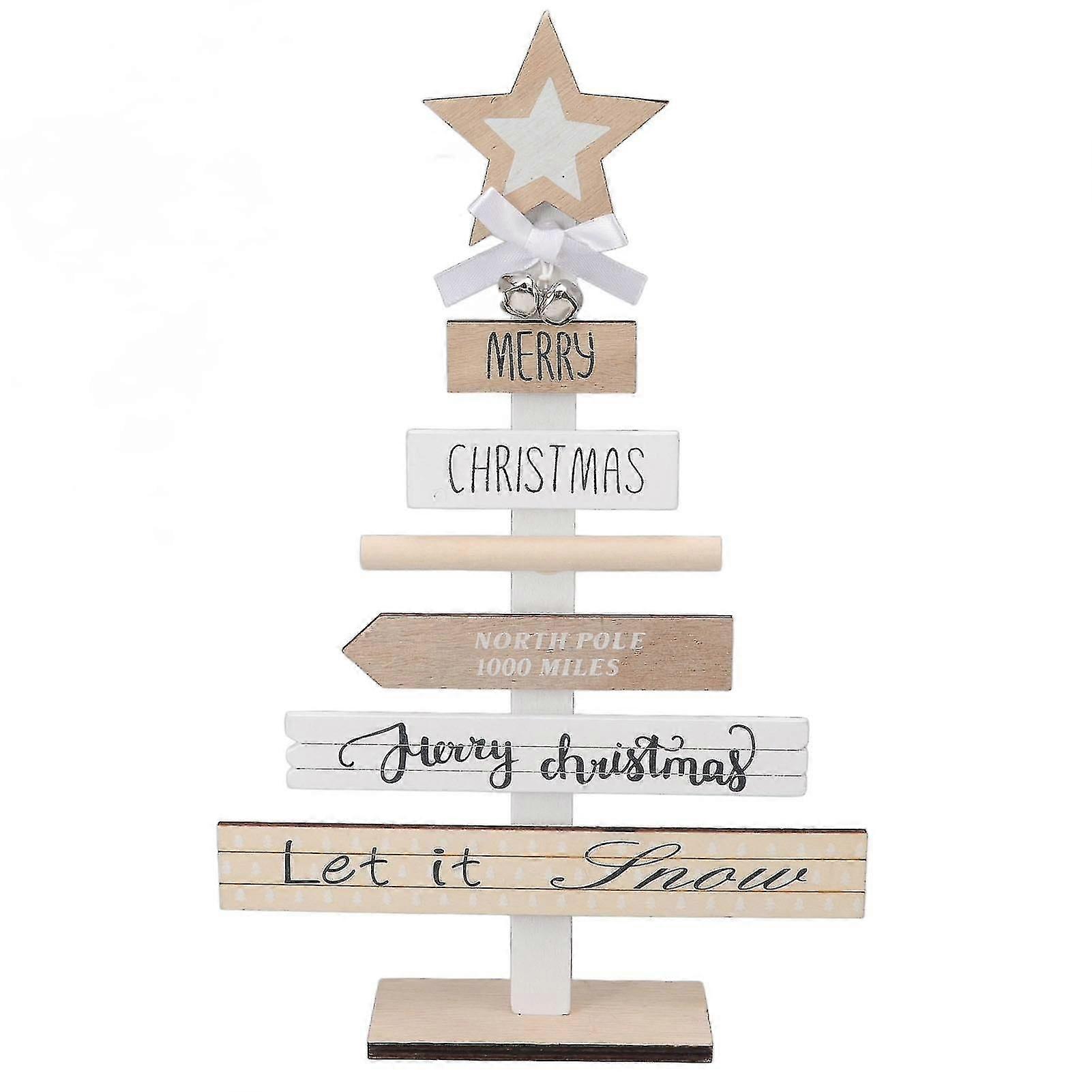 Wooden Christmas Tabletop Ornaments Decoration with Base - White Home Decor Gift