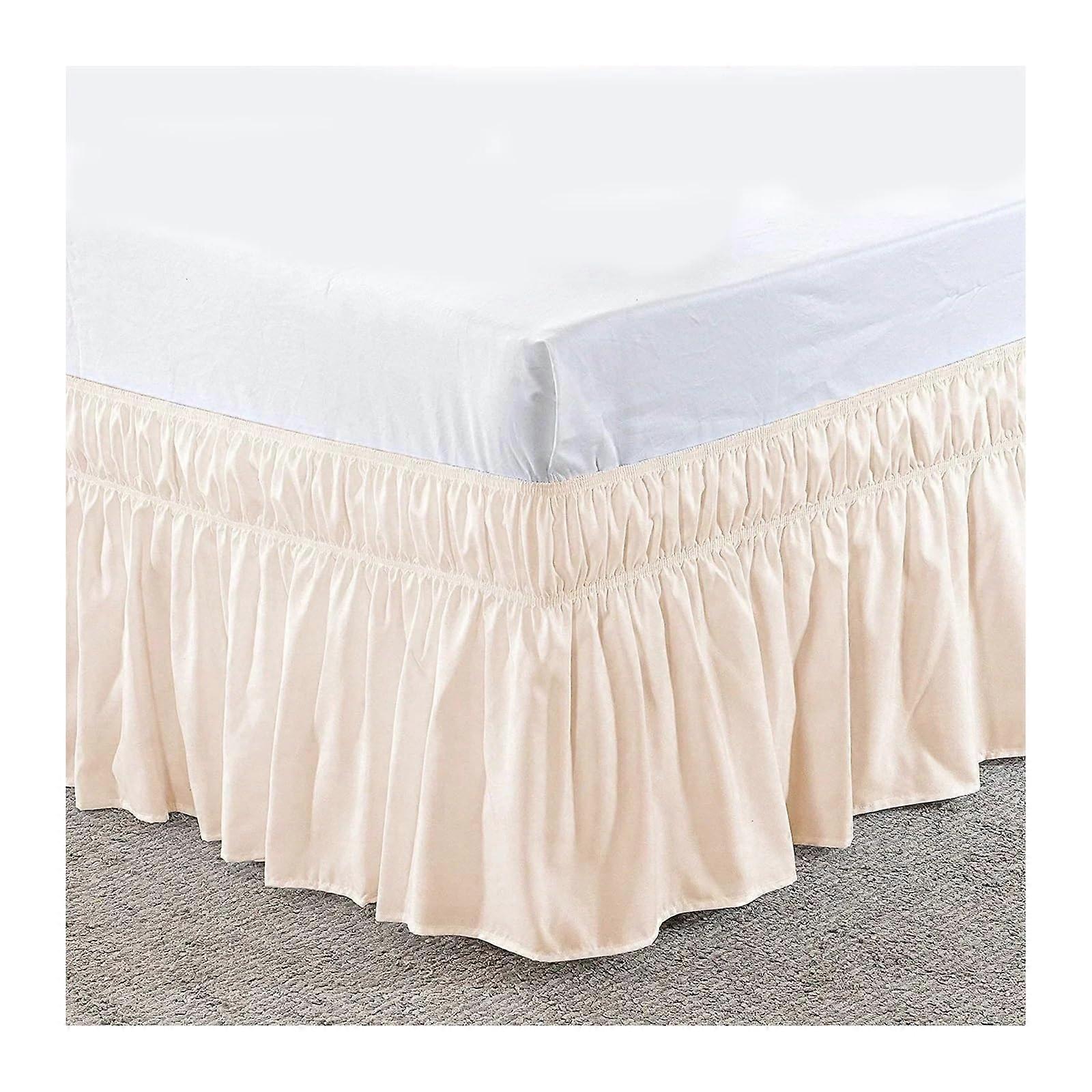Bed Skirt Elastic Ruffled WrapAround FadeResistant Khaki King 203x198x40 cm