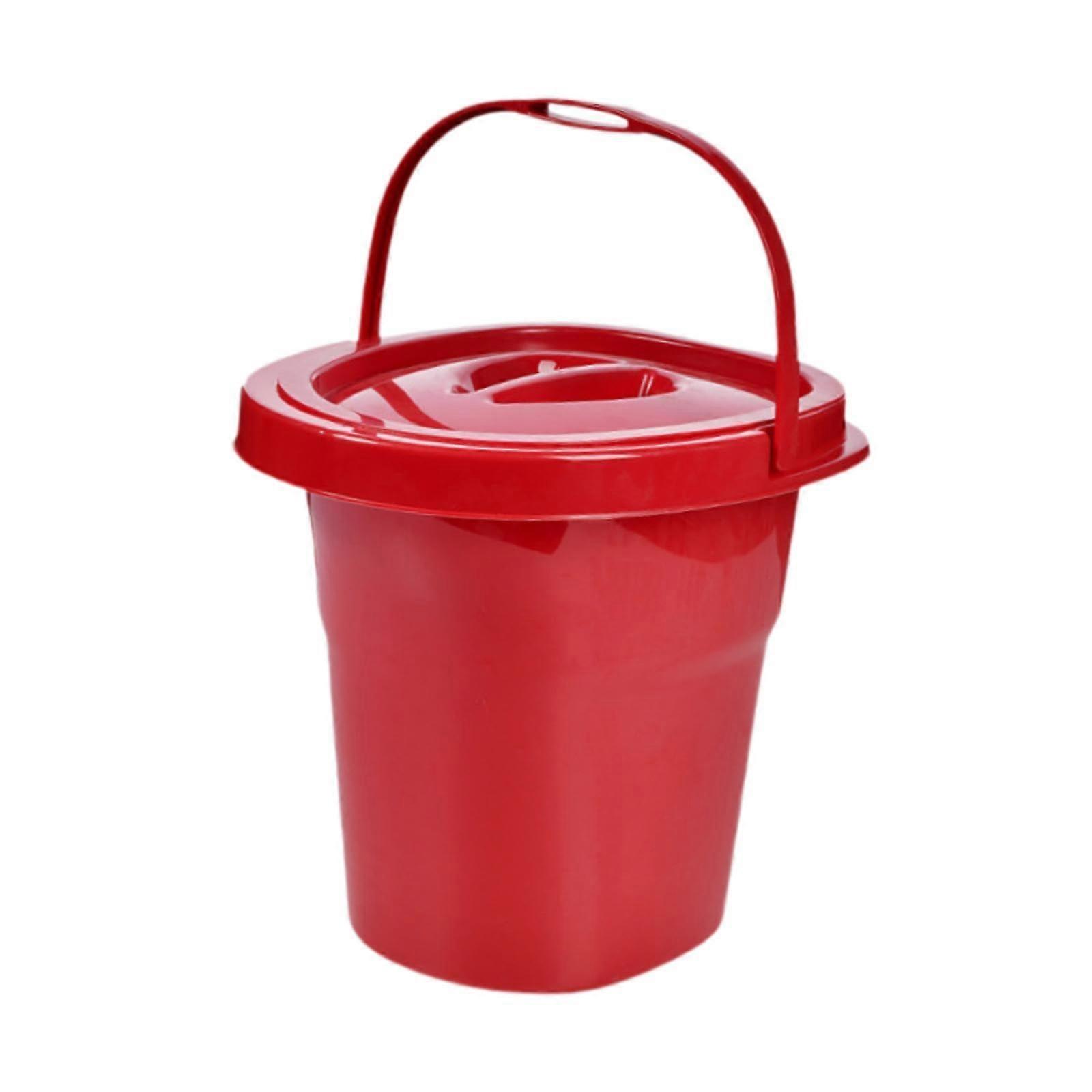 Chamber Pot Pee Container With Stable Base, Red Bedside Commode Potty For Indoor Bedroom Use, Senior Care