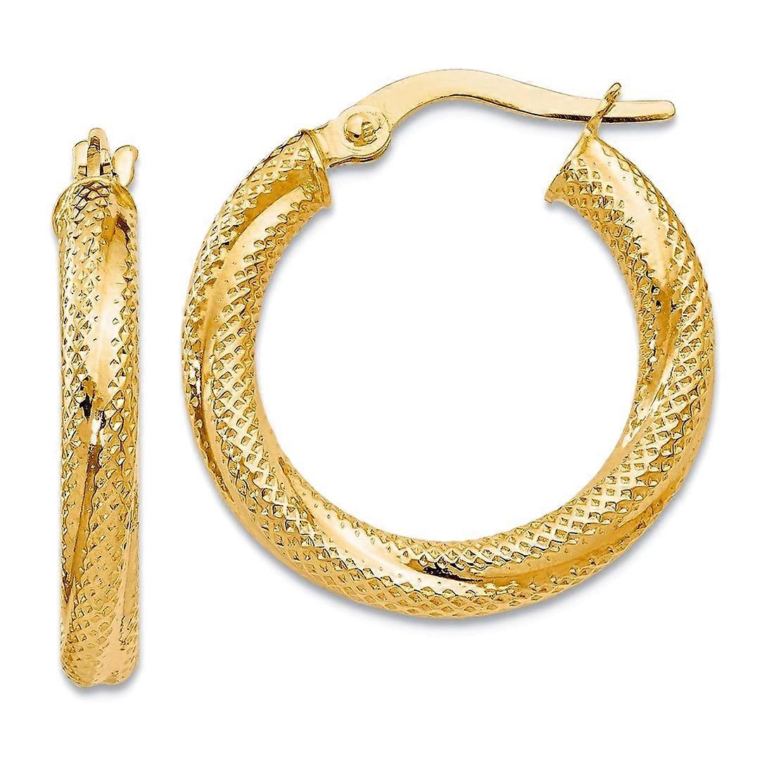 Or jaune massif 10k texturé articulé boucles d’oreilles-boucle d’oreille pour femme