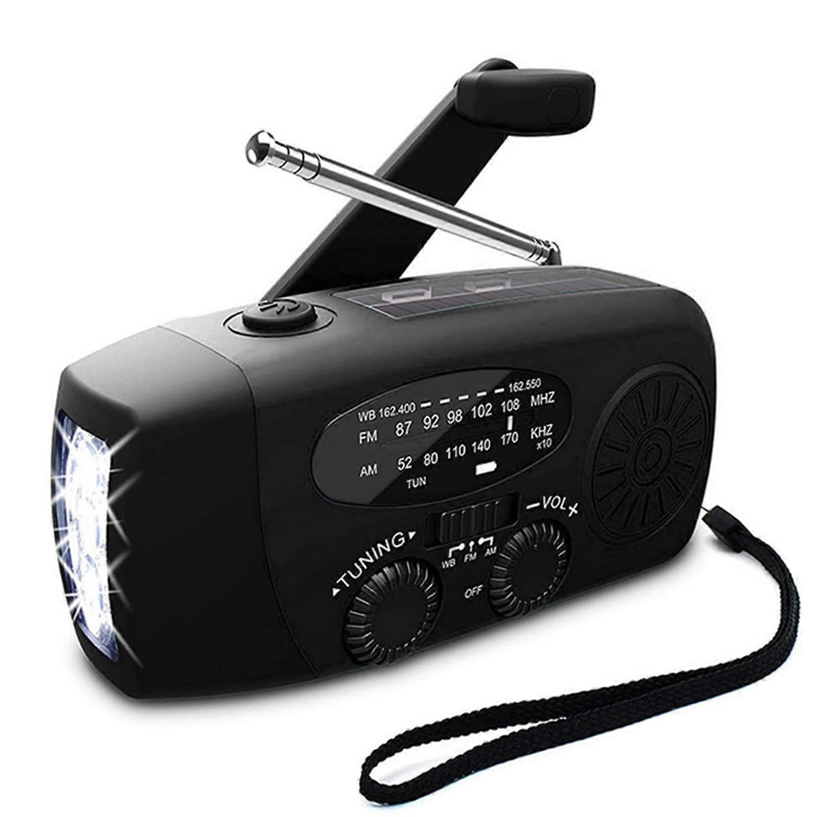 Emergency Survival Weather Radio, 3-LED Flashlight, Hand Crank, Portable Solar Radio, Battery Operated With USB Charger