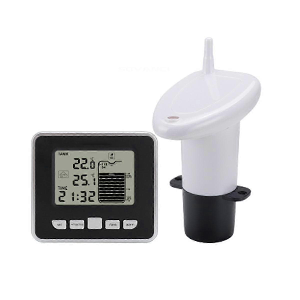Wireless Ultrasonic Water Tank Liquid Level Meter with Temperature Sensor Water Level Time Display Low Battery Indicator