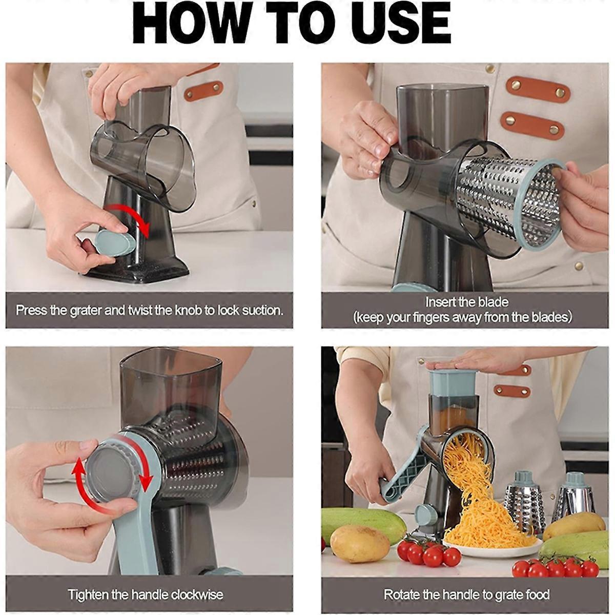 Rotary Cheese Grater, Manual Vegetable Slicer White