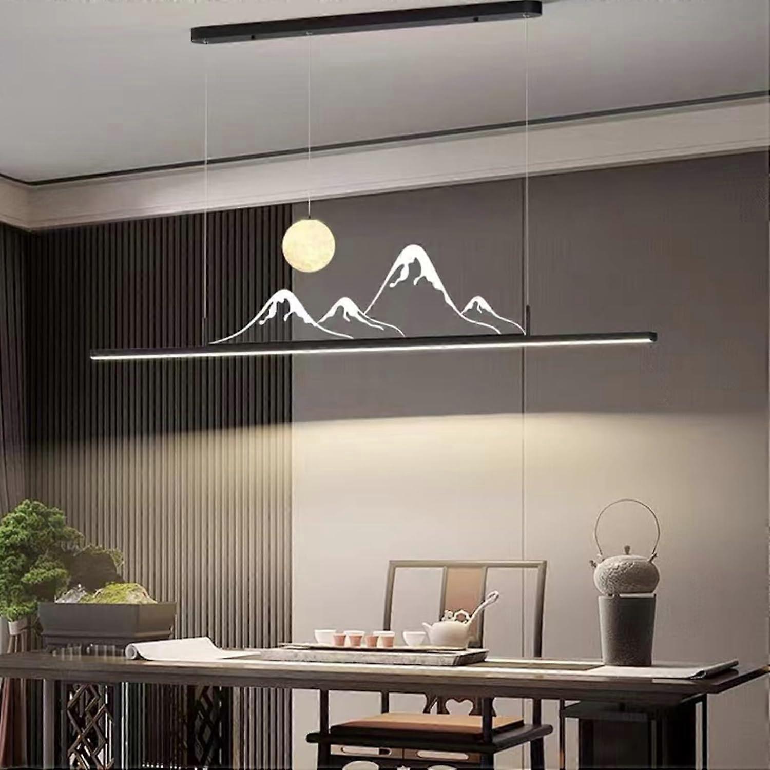 Modern LED Pendant Light Dimmable With Remote Control Black 150cm Dining Room Hanging Lamp For Tea Table Coffee Table