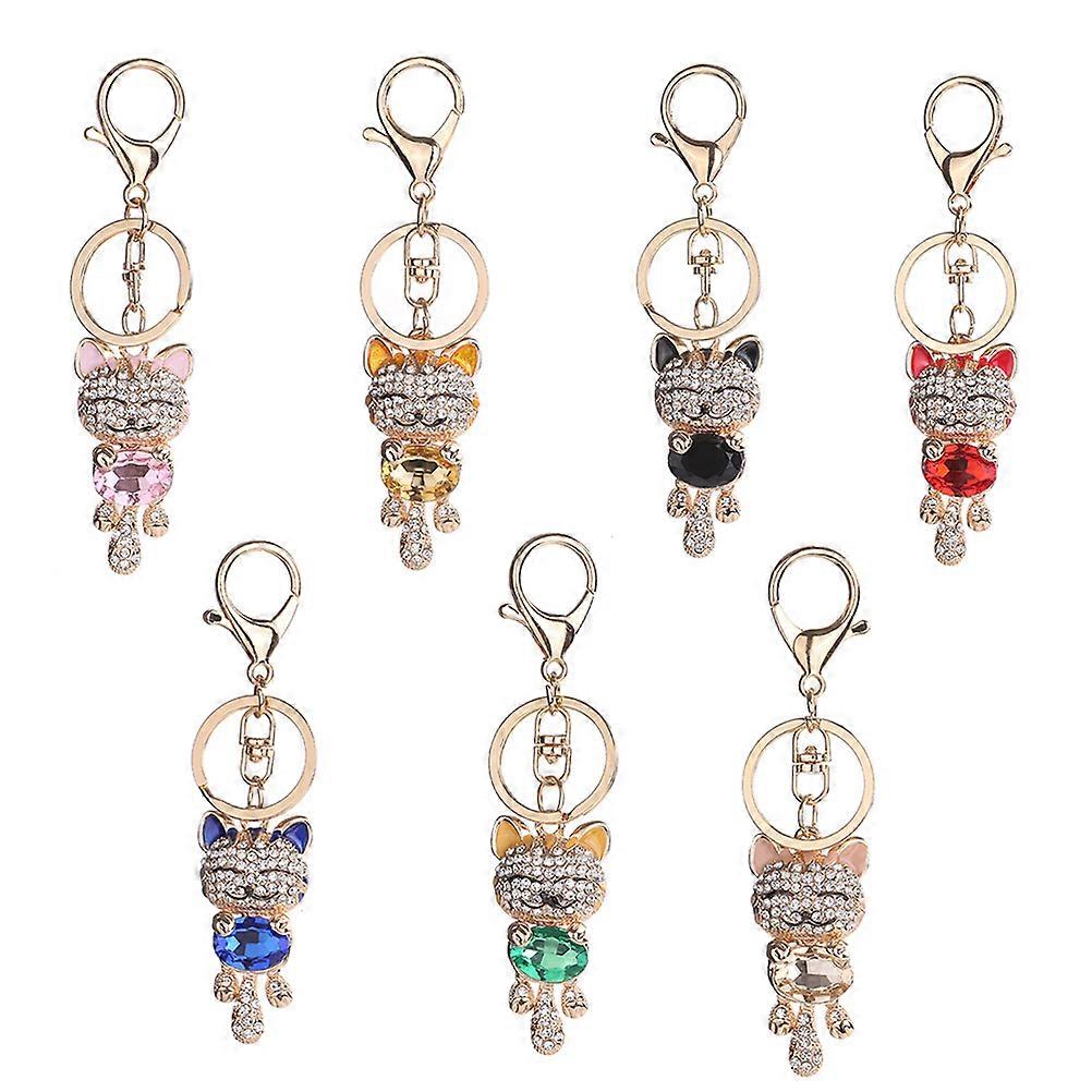 Diamond-Encrusted Cat Key Ring for Holding Use 2Pcs Red Creative Keychain
