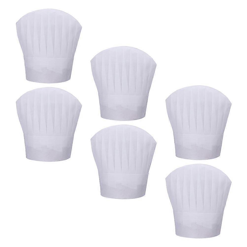 White Disposable Chef Caps Designed For Chefs In Kitchen Settings With Round Dome Shape 6Pcs